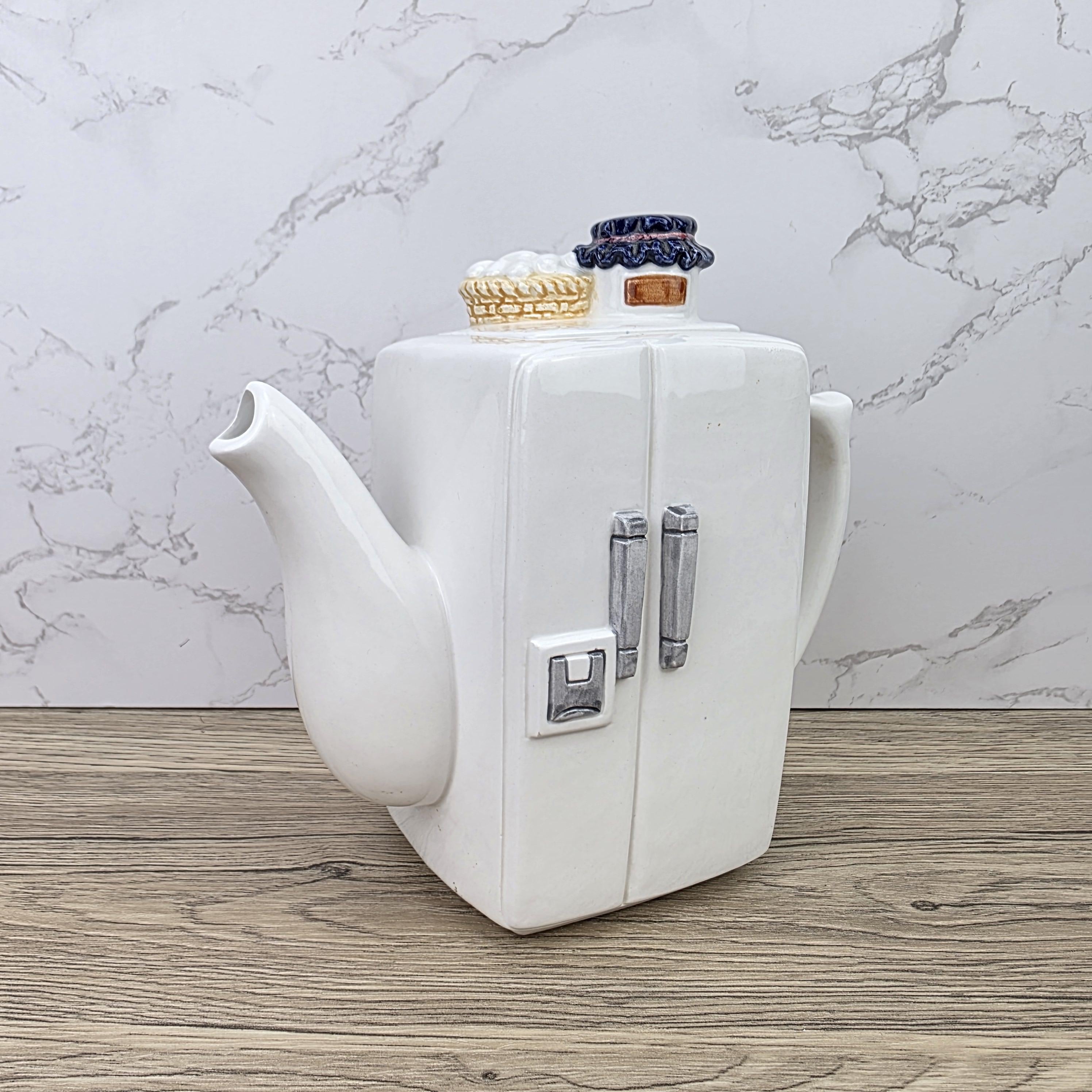 Ceramic Retro Refrigerator Teapot with Jam Lid Design | Vintage Kitchen Decor Collectible Display Piece