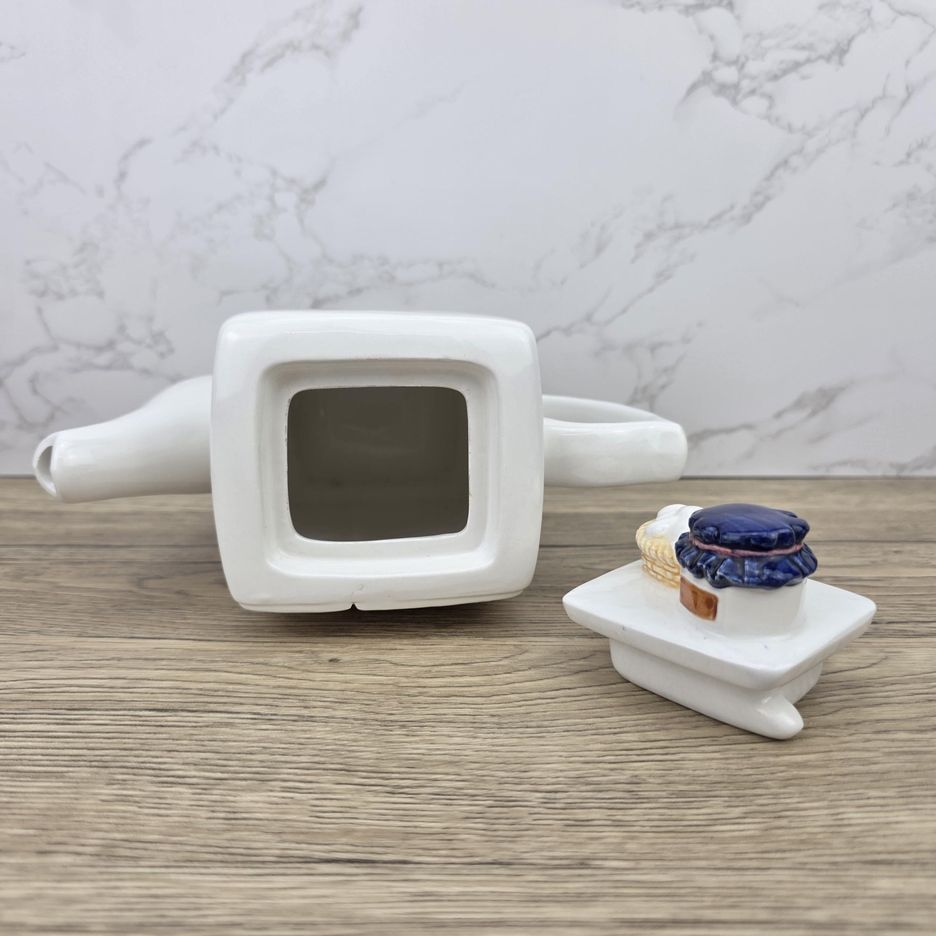 Ceramic Retro Refrigerator Teapot with Jam Lid Design | Vintage Kitchen Decor Collectible Display Piece