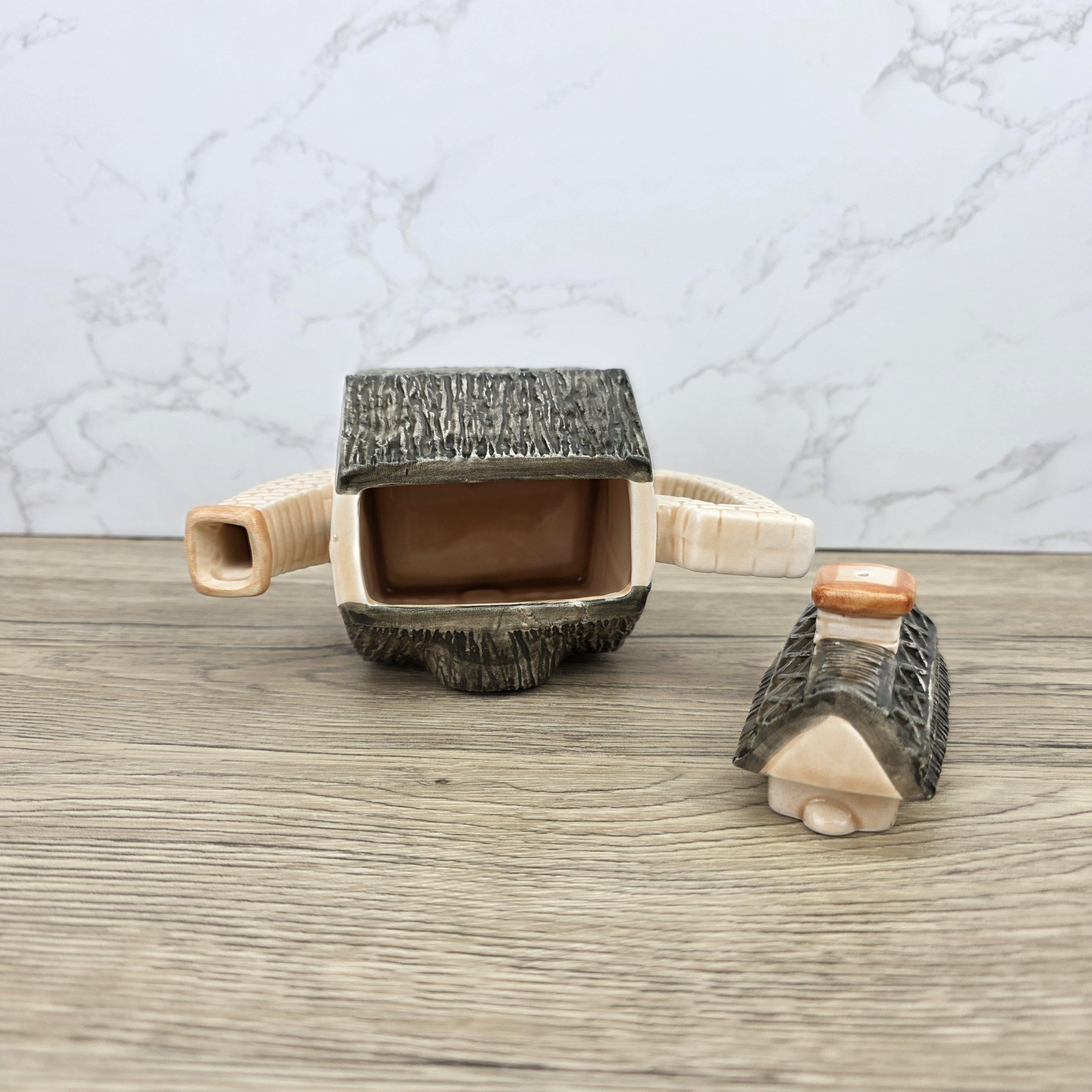 Leonardo Cottage House Teapot with Thatched Roof | Vintage Decorative Ceramic Collectible Pot