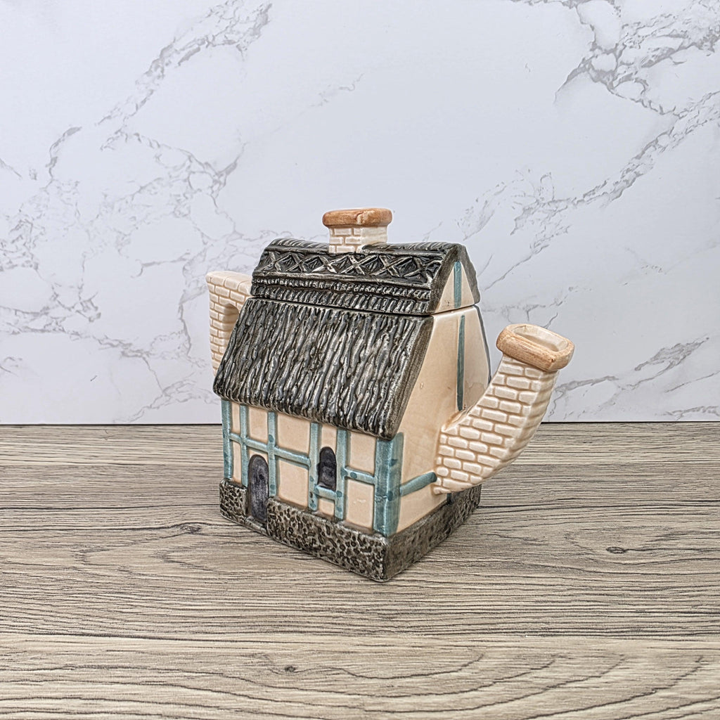 Leonardo Cottage House Teapot with Thatched Roof | Vintage Decorative Ceramic Collectible Pot