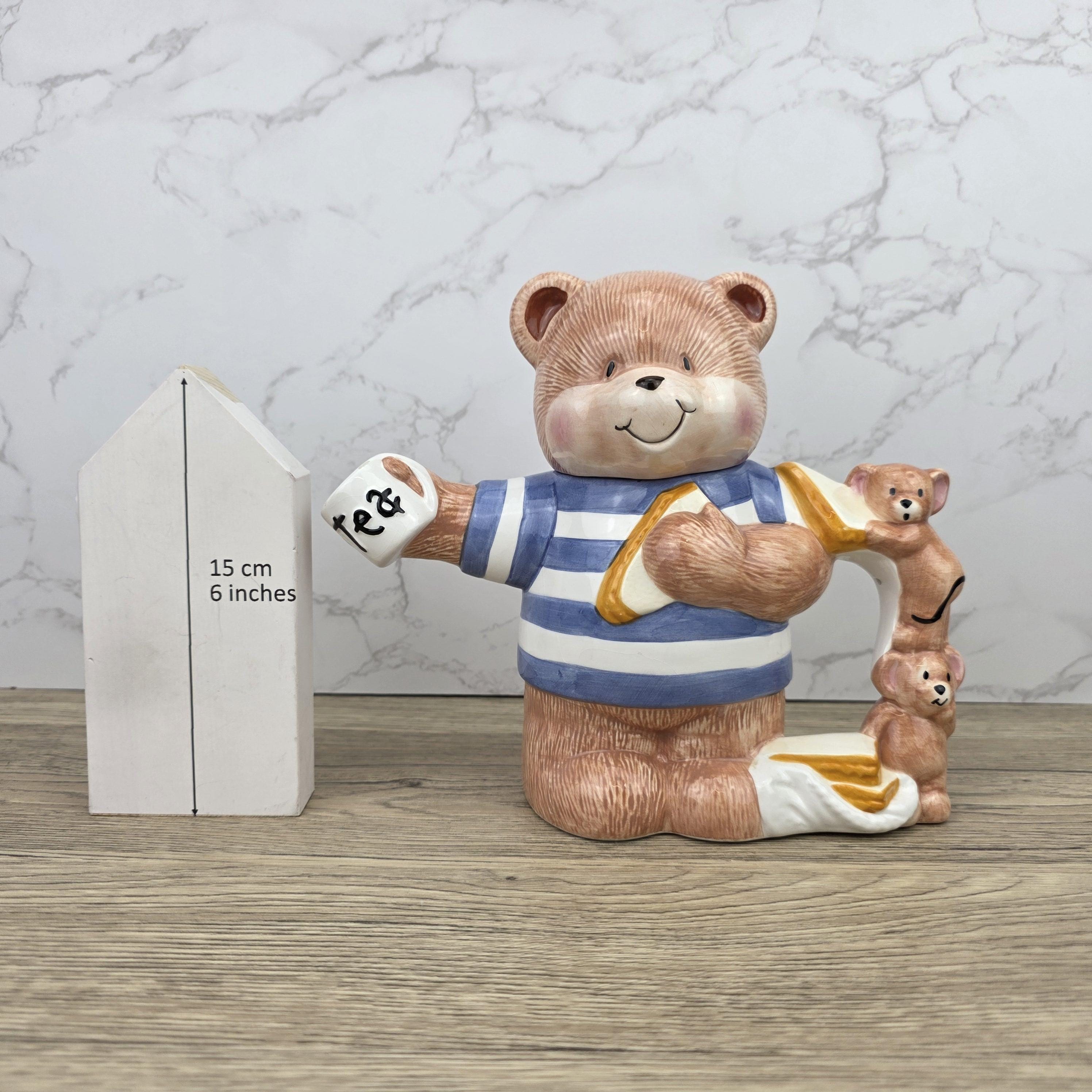 Decorative Teddy Bear Teapot with Cubs | 1990 Bay Trading Gift Company Ceramic Figurine Collectible