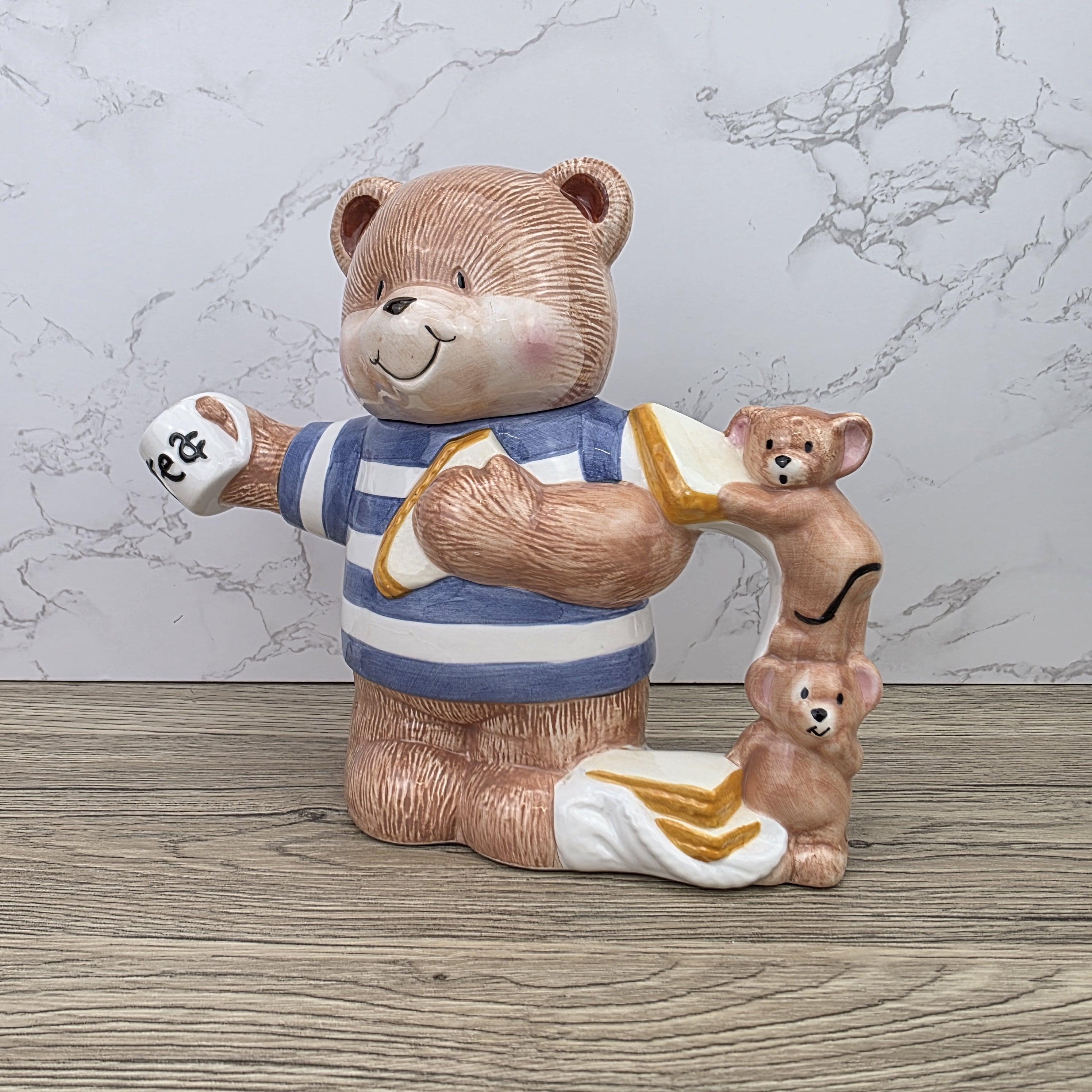 Decorative Teddy Bear Teapot with Cubs | 1990 Bay Trading Gift Company Ceramic Figurine Collectible