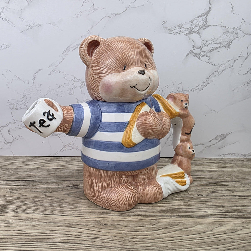 Decorative Teddy Bear Teapot with Cubs | 1990 Bay Trading Gift Company Ceramic Figurine Collectible