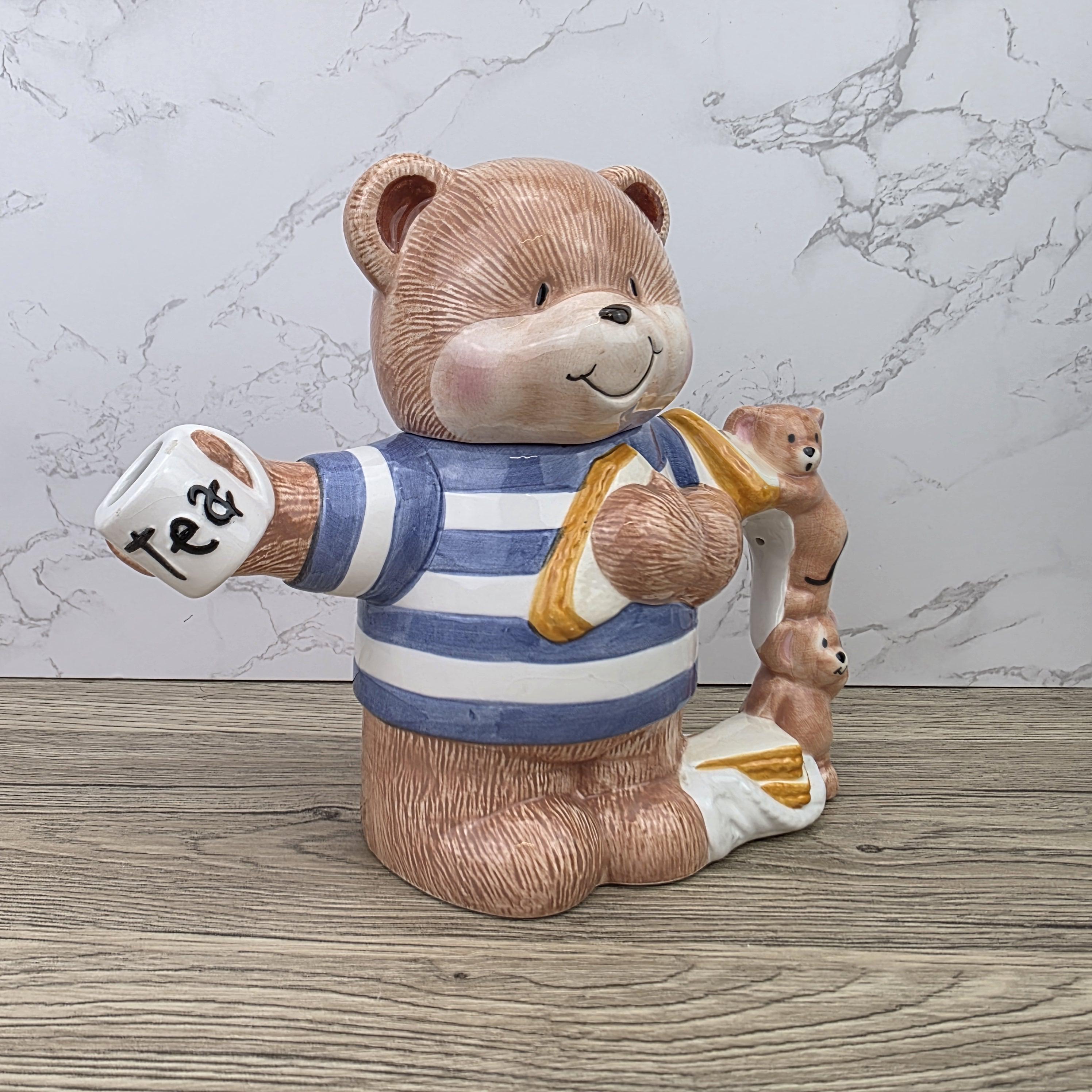 Decorative Teddy Bear Teapot with Cubs | 1990 Bay Trading Gift Company Ceramic Figurine Collectible