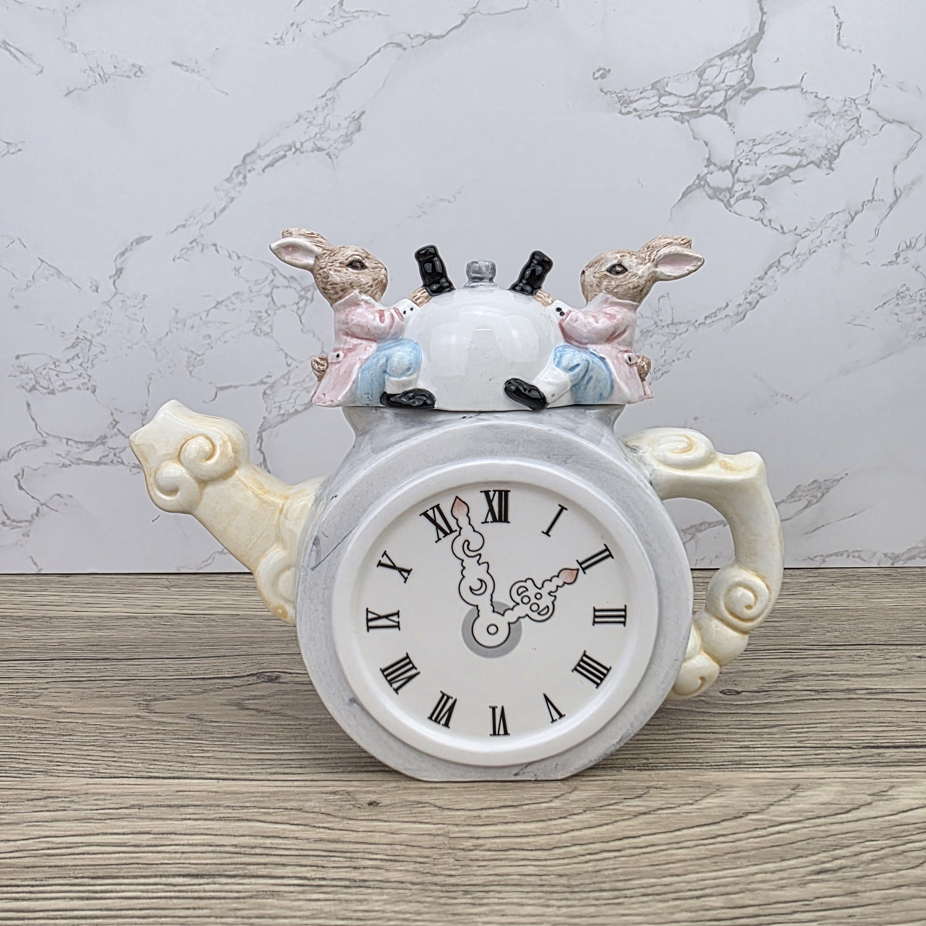 Leonardo Ceramic Bunny Clock Teapot with Wind-Up Detail | Decorative Collectible Display Piece
