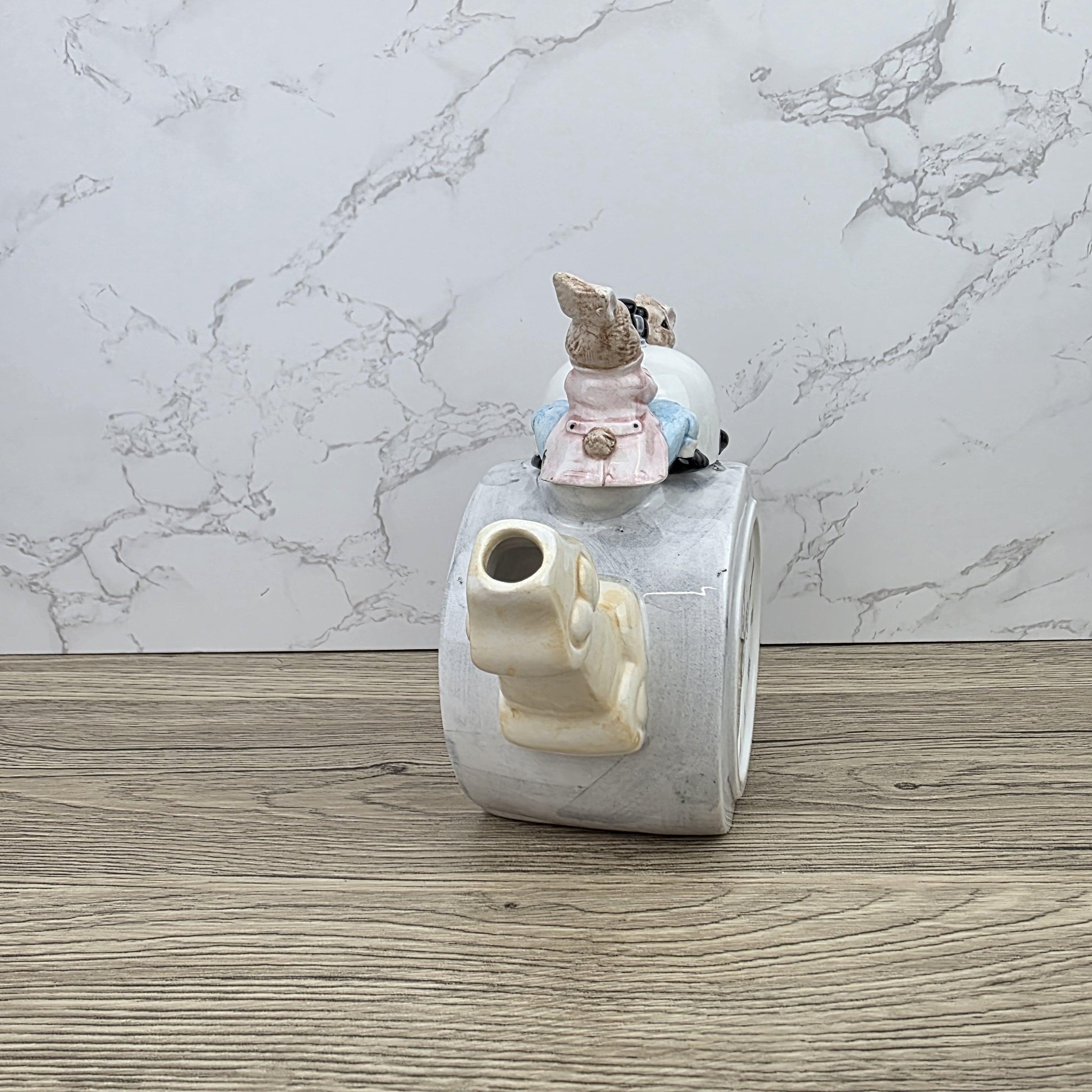 Leonardo Ceramic Bunny Clock Teapot with Wind-Up Detail | Decorative Collectible Display Piece