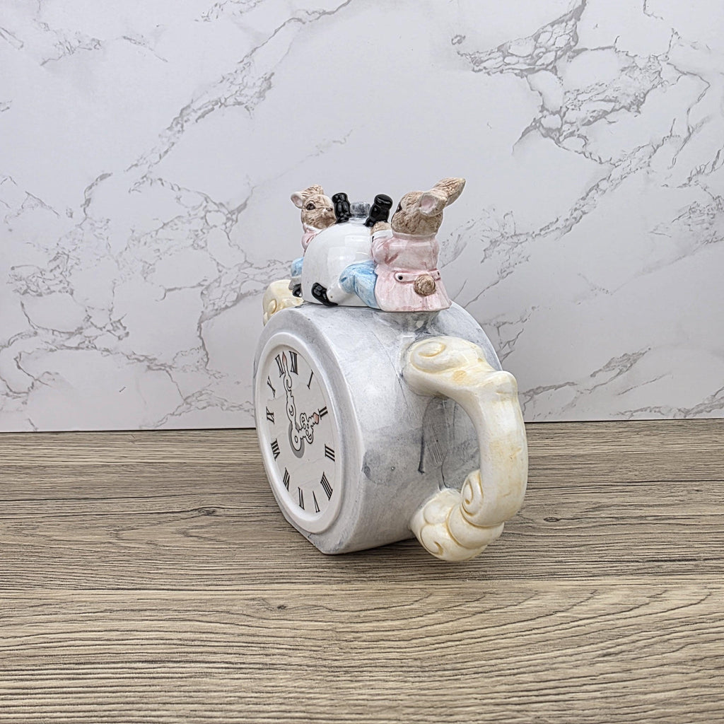 Leonardo Ceramic Bunny Clock Teapot with Wind-Up Detail | Decorative Collectible Display Piece