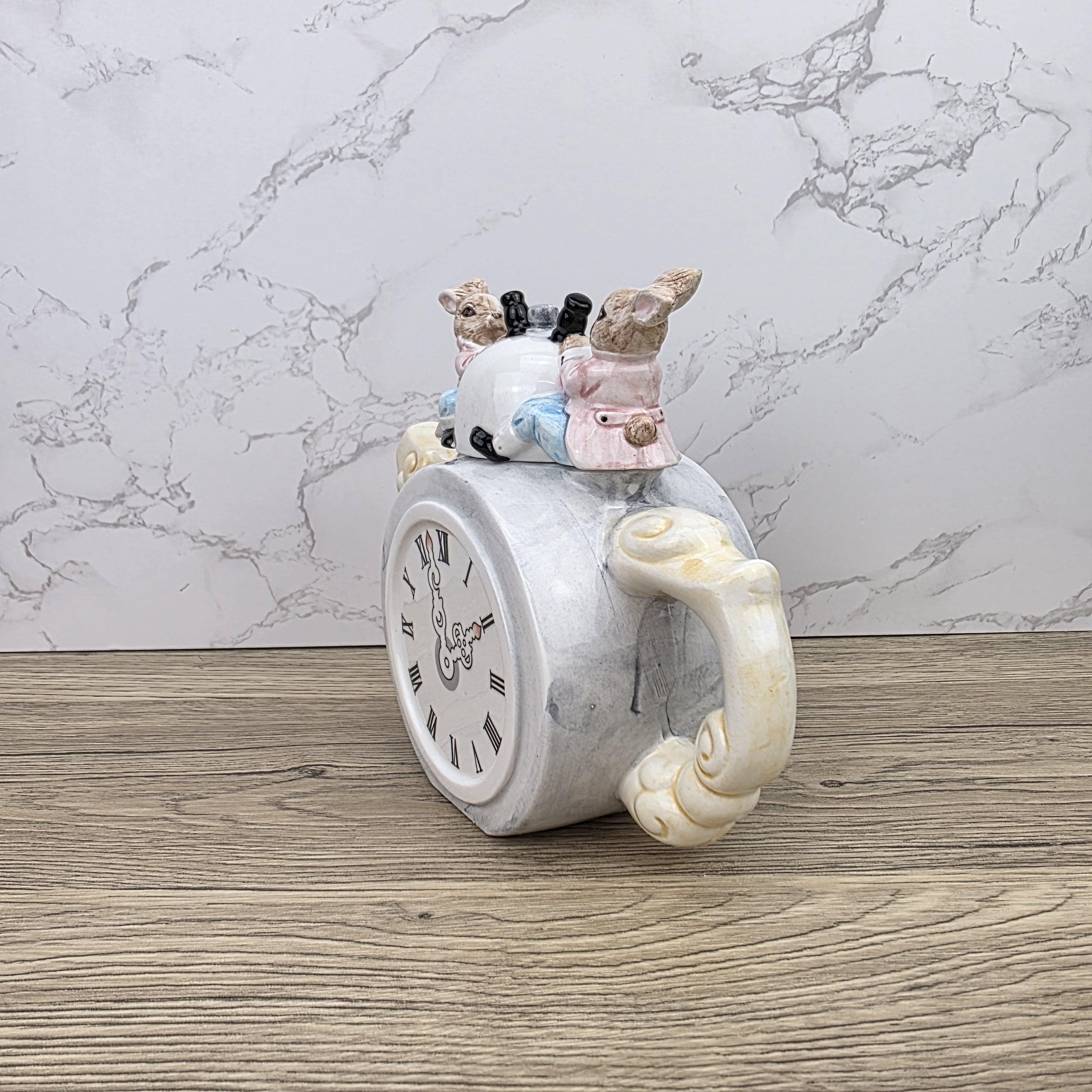 Leonardo Ceramic Bunny Clock Teapot with Wind-Up Detail | Decorative Collectible Display Piece