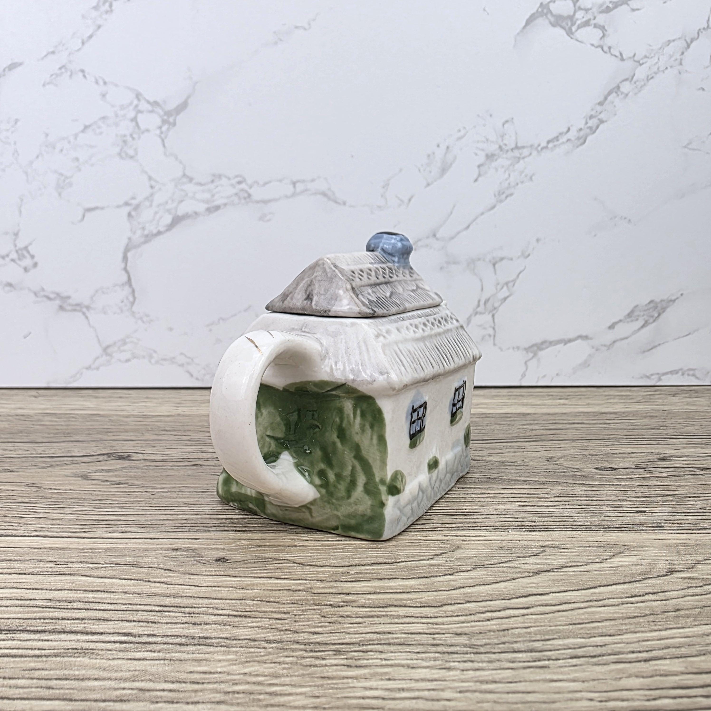 Vintage Cottage House Ceramic Teapot with Garden Details | Decorative Miniature Country Home Pot