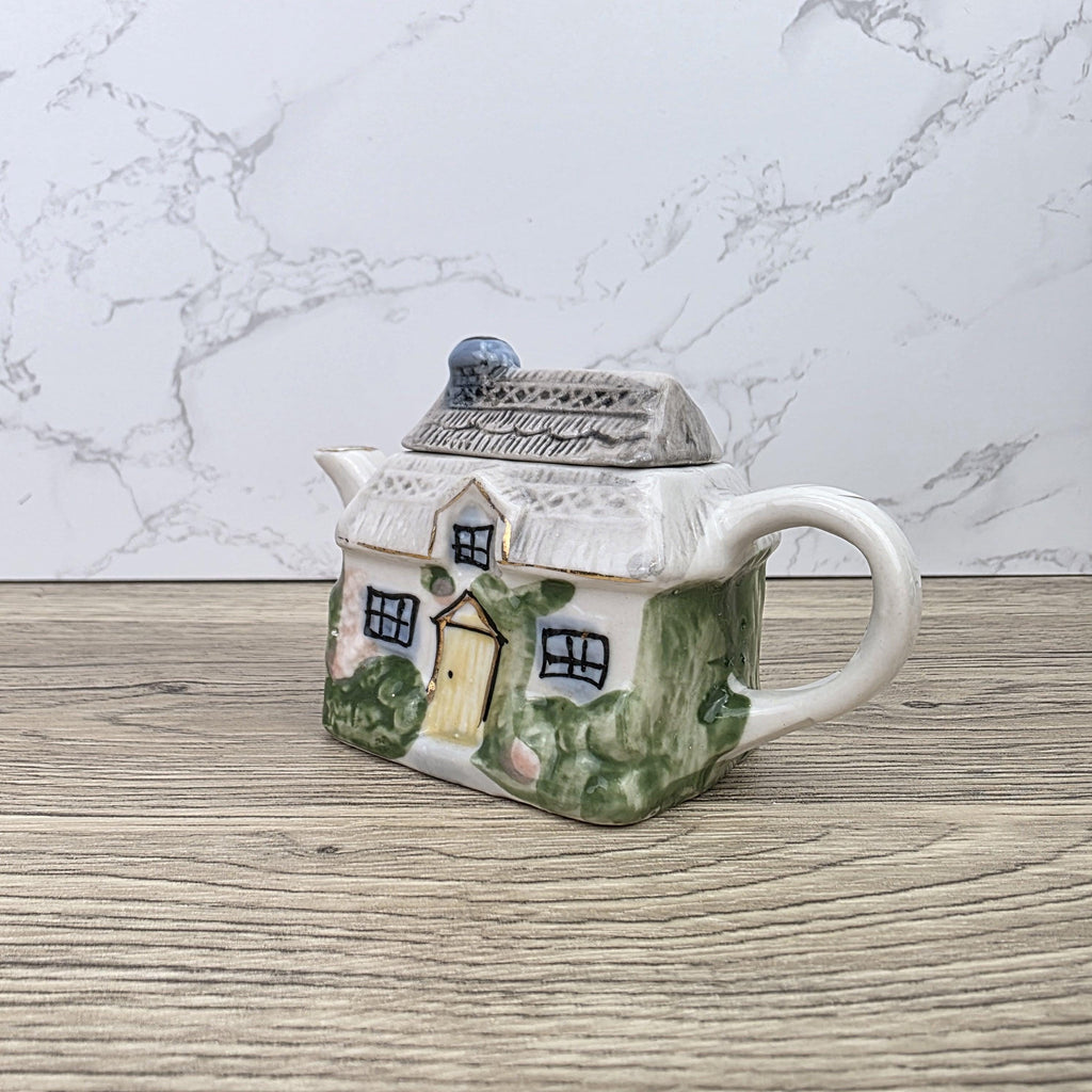 Vintage Cottage House Ceramic Teapot with Garden Details | Decorative Miniature Country Home Pot