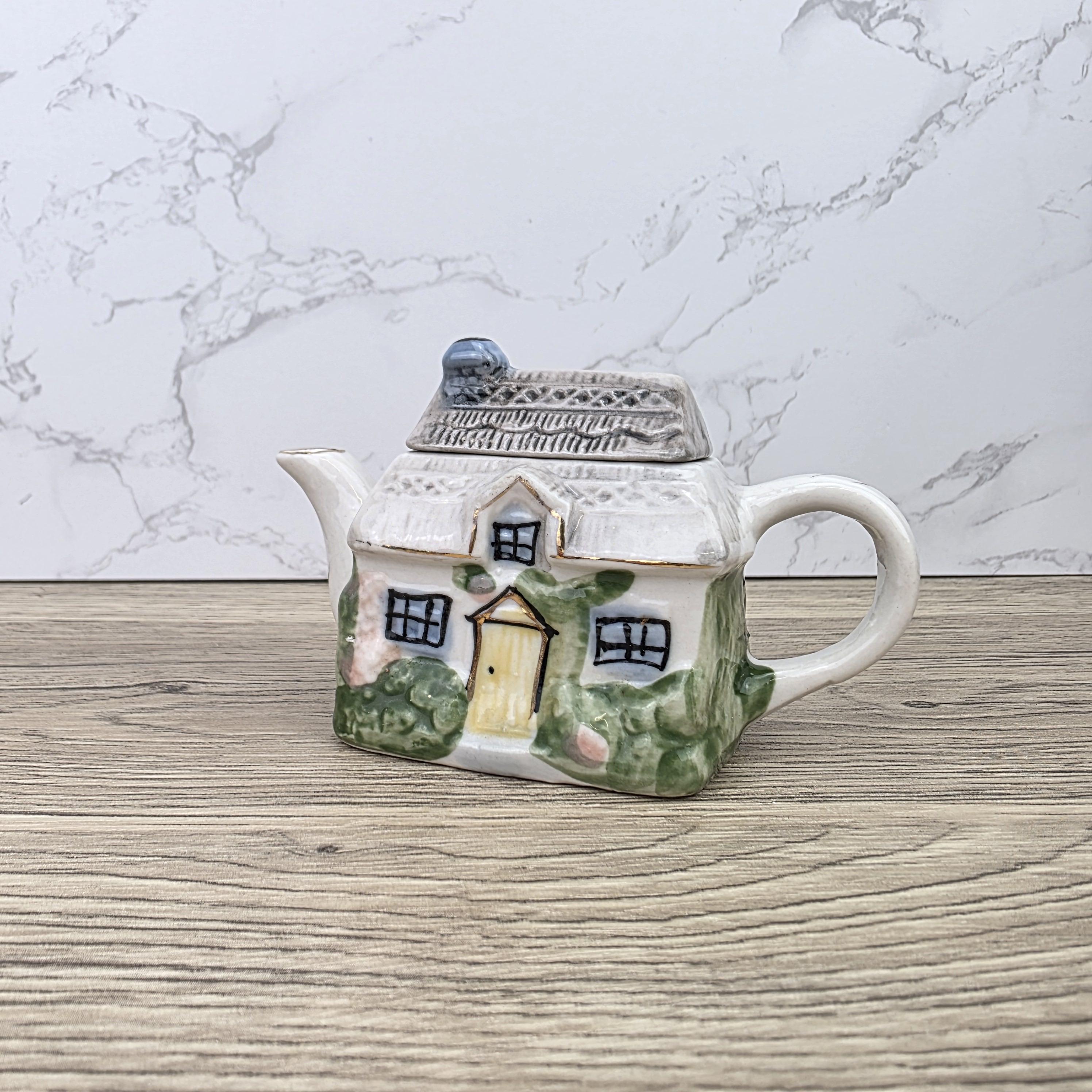 Vintage Cottage House Ceramic Teapot with Garden Details | Decorative Miniature Country Home Pot