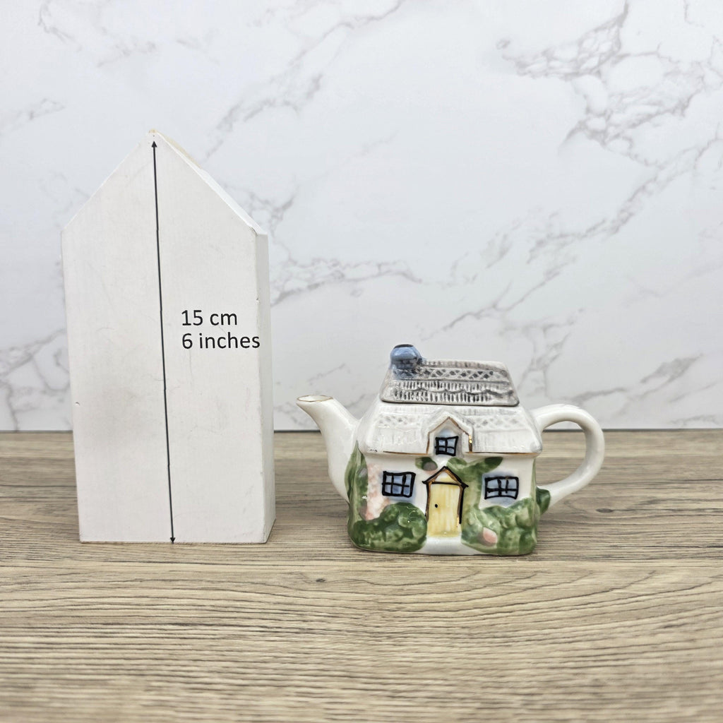 Vintage Cottage House Ceramic Teapot with Garden Details | Decorative Miniature Country Home Pot
