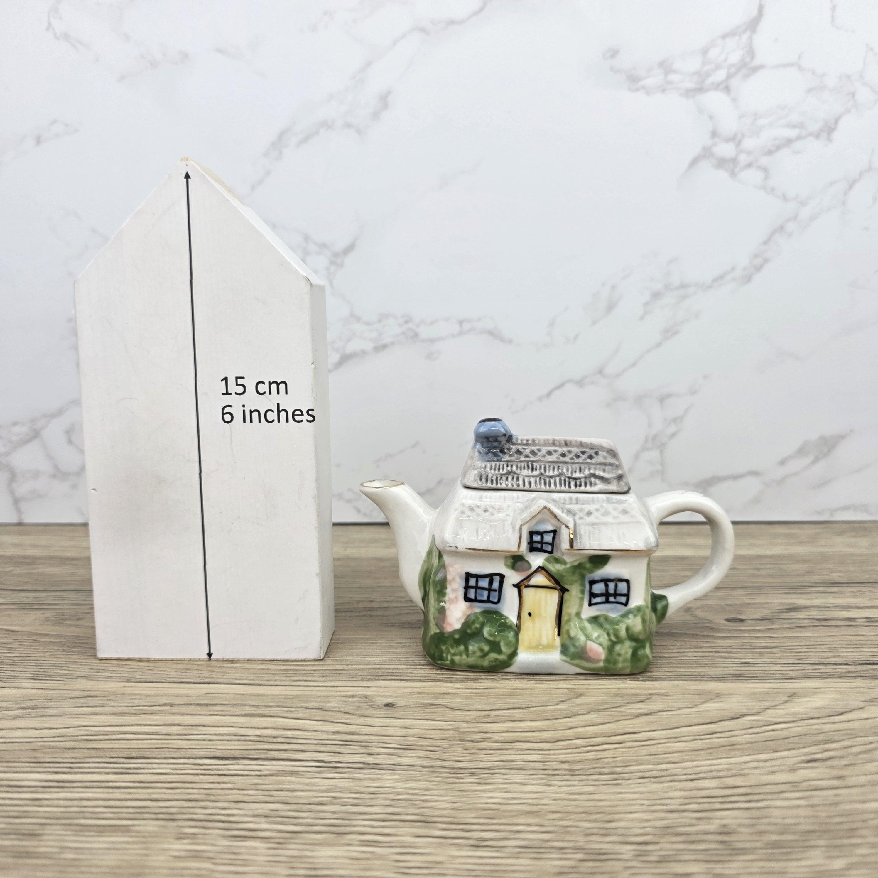 Vintage Cottage House Ceramic Teapot with Garden Details | Decorative Miniature Country Home Pot