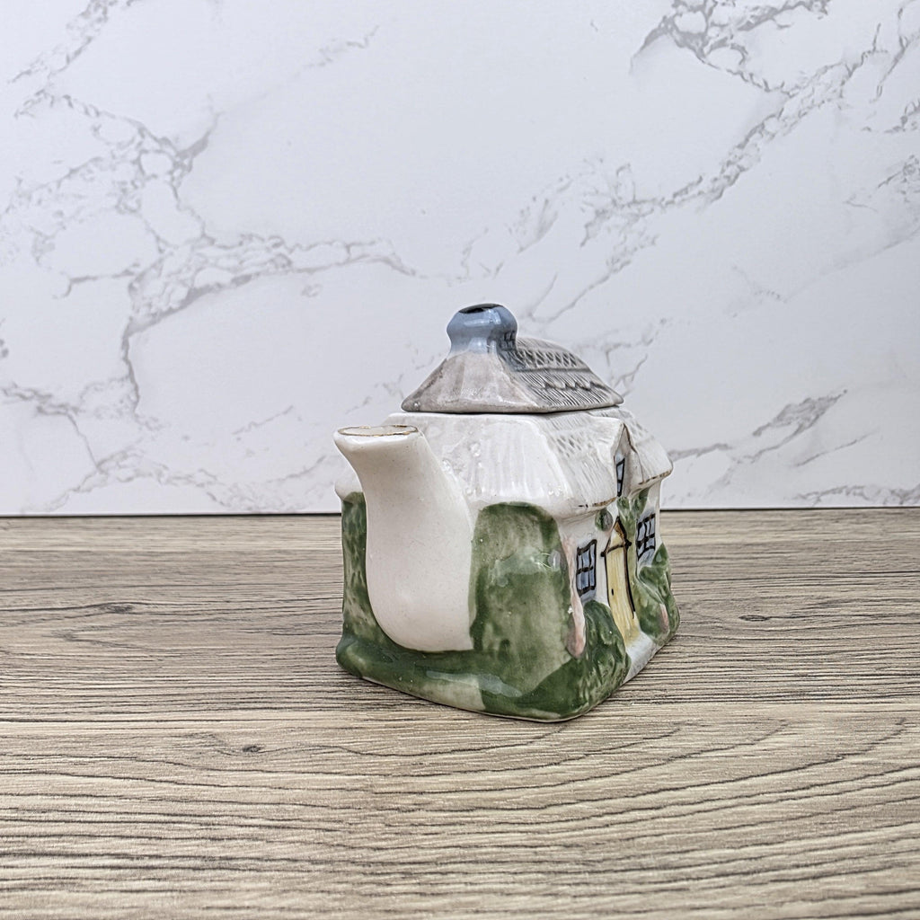 Vintage Cottage House Ceramic Teapot with Garden Details | Decorative Miniature Country Home Pot