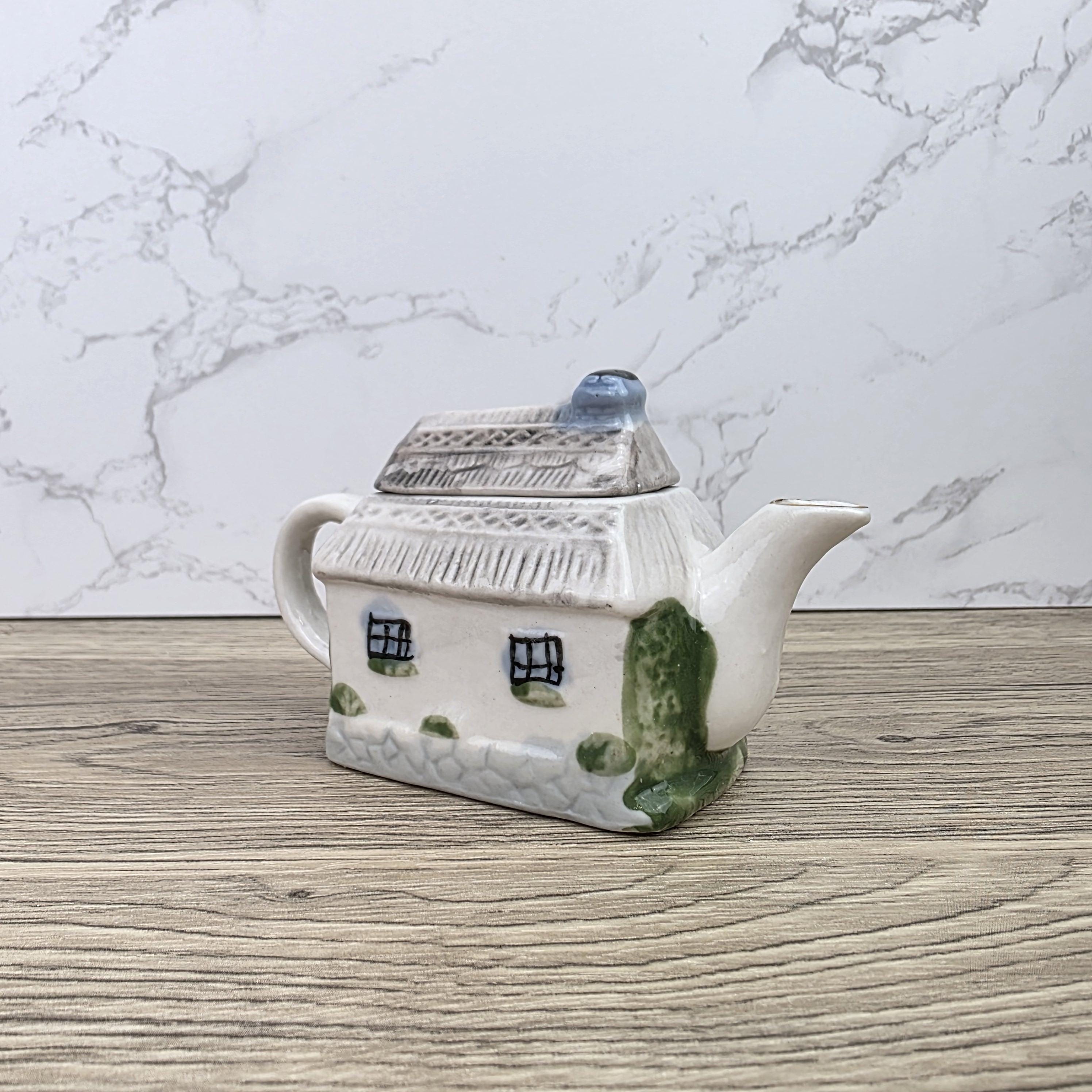 Vintage Cottage House Ceramic Teapot with Garden Details | Decorative Miniature Country Home Pot