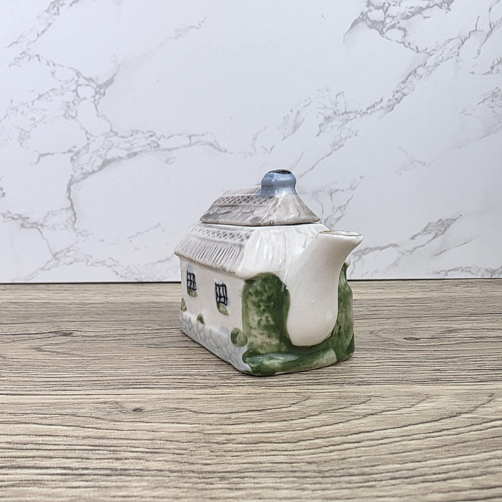 Vintage Cottage House Ceramic Teapot with Garden Details | Decorative Miniature Country Home Pot