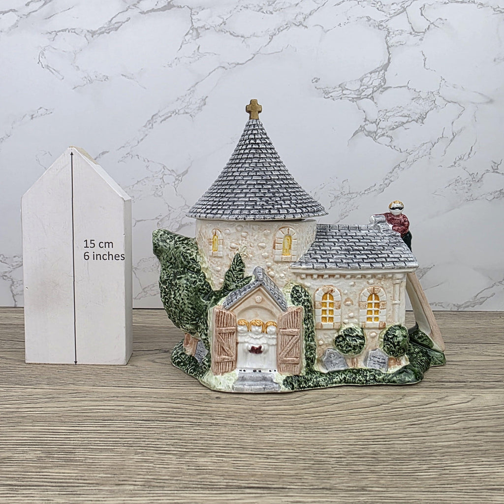 Leonardo Ceramic Church Chapel Teapot with Stone Tower Details | Decorative Collectible Display Piece