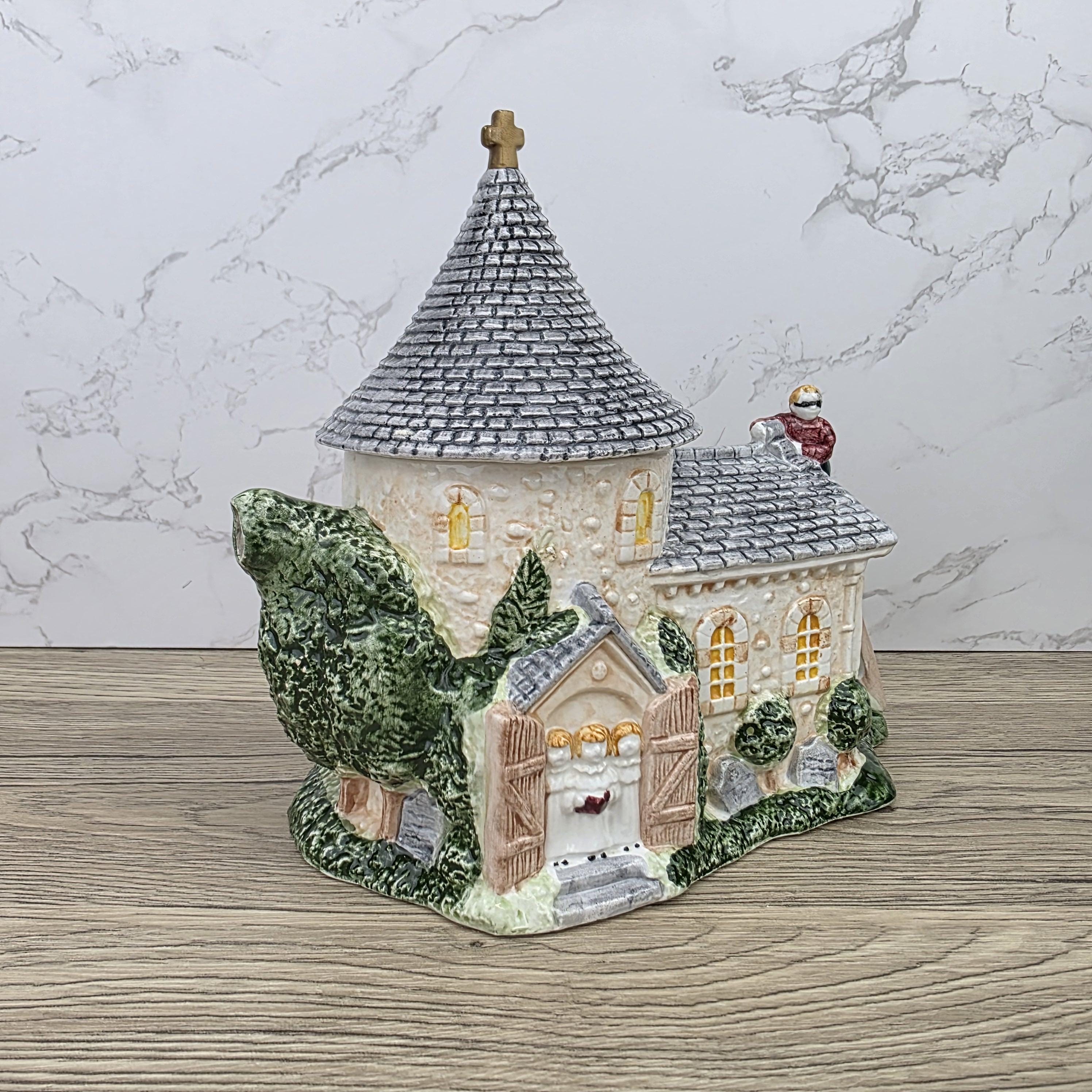 Leonardo Ceramic Church Chapel Teapot with Stone Tower Details | Decorative Collectible Display Piece
