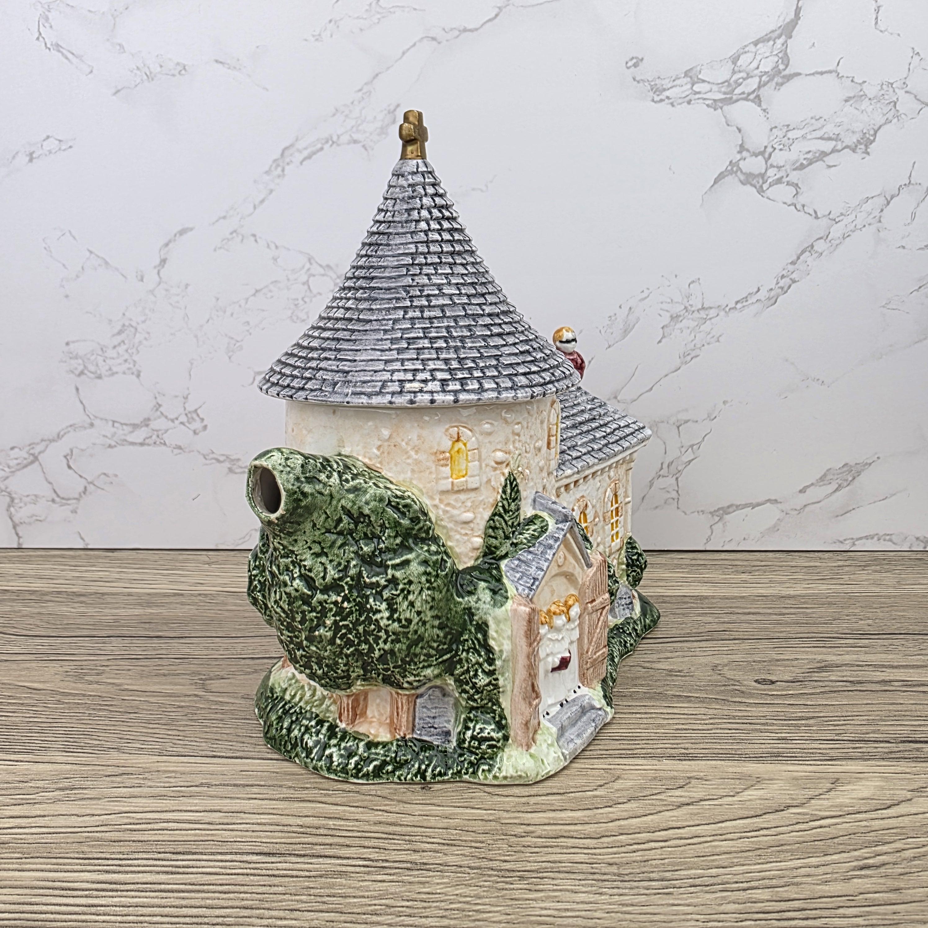Leonardo Ceramic Church Chapel Teapot with Stone Tower Details | Decorative Collectible Display Piece