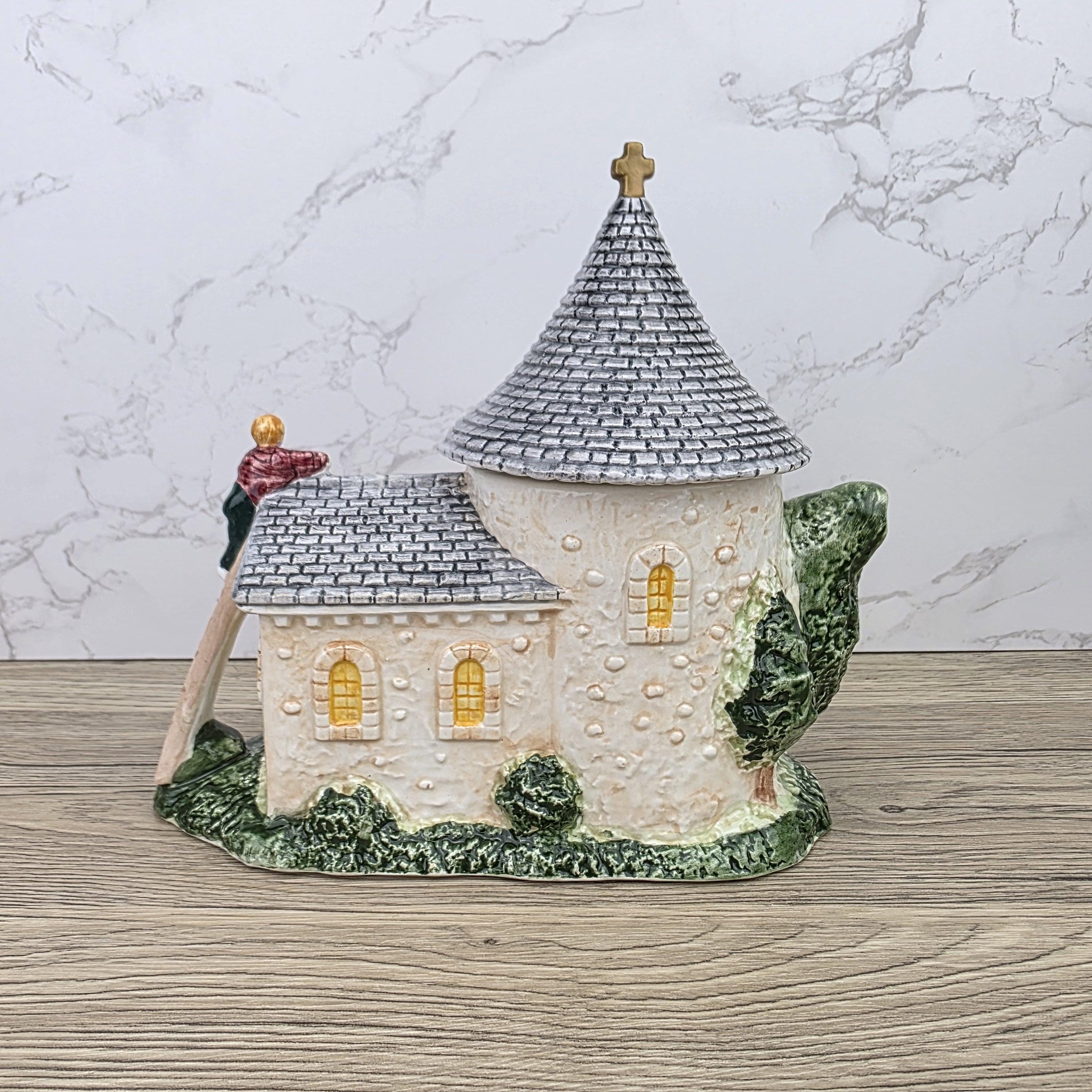 Leonardo Ceramic Church Chapel Teapot with Stone Tower Details | Decorative Collectible Display Piece