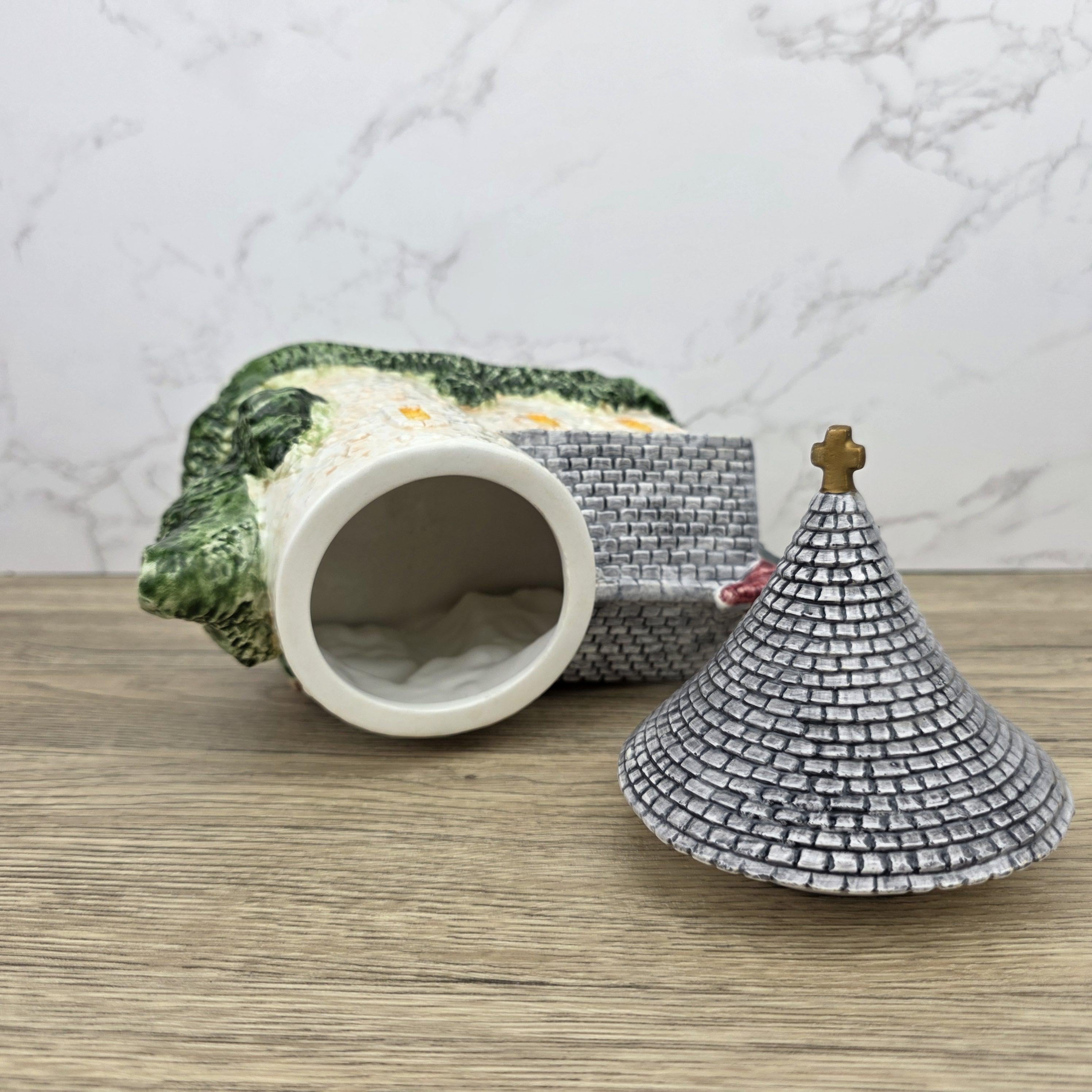 Leonardo Ceramic Church Chapel Teapot with Stone Tower Details | Decorative Collectible Display Piece