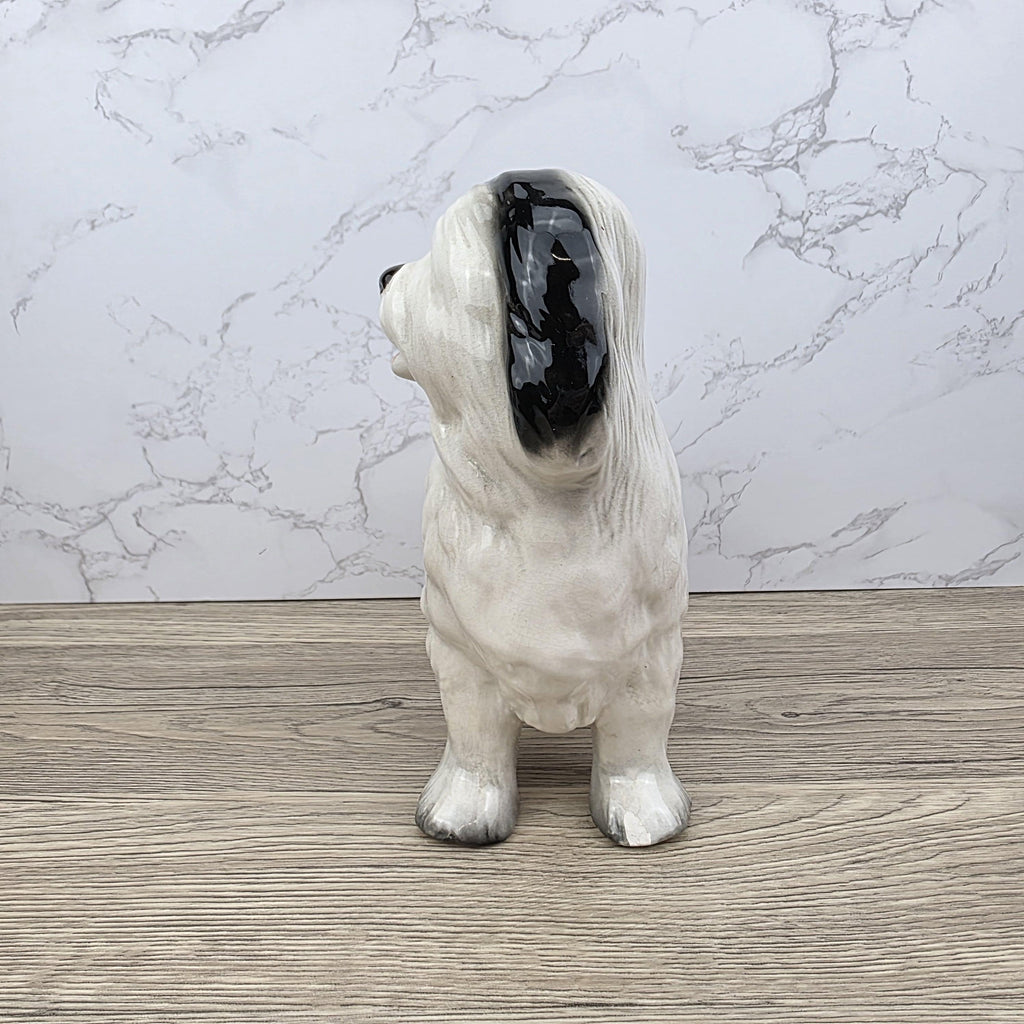 Melbaware Old English Sheepdog Porcelain Figurine Large Vintage Black White Dog Statue Beswick England