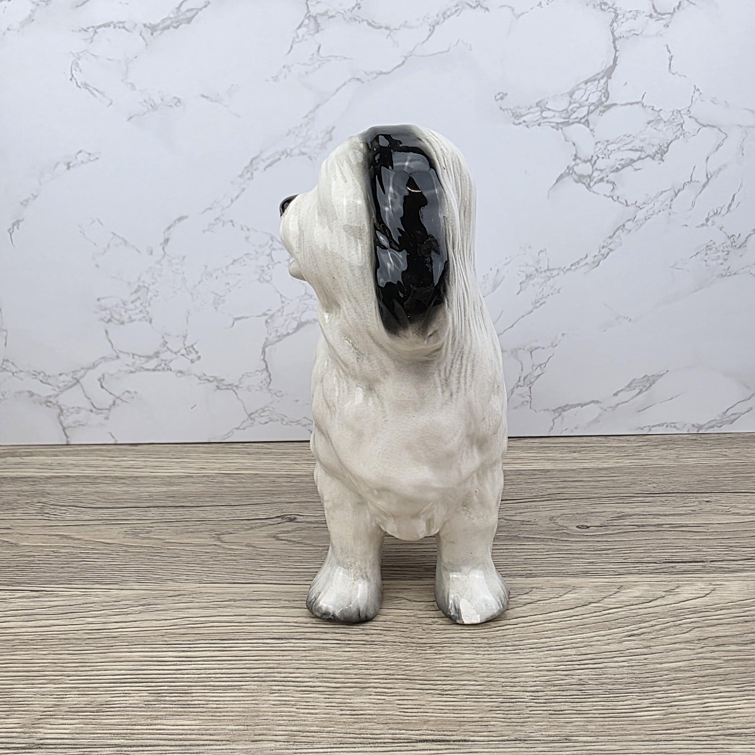 Melbaware Old English Sheepdog Porcelain Figurine Large Vintage Black White Dog Statue Beswick England