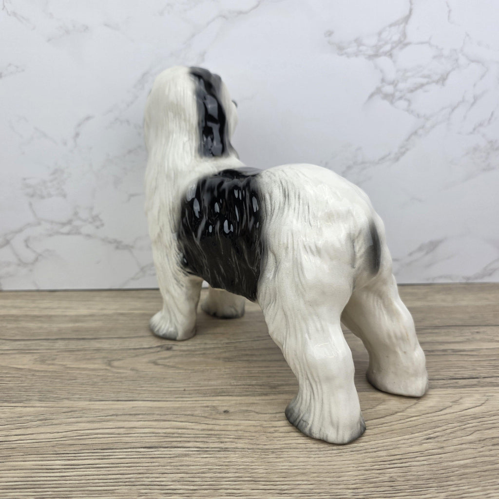 Melbaware Old English Sheepdog Porcelain Figurine Large Vintage Black White Dog Statue Beswick England