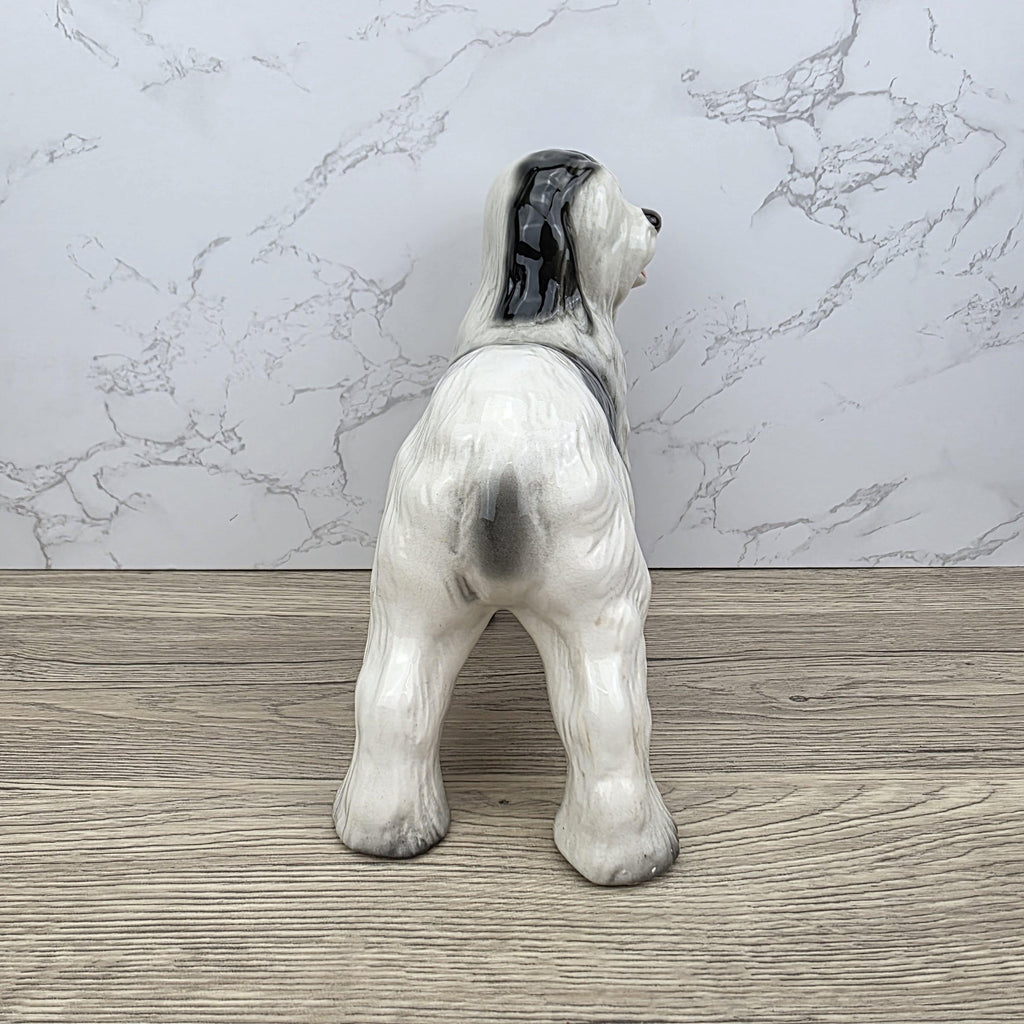 Melbaware Old English Sheepdog Porcelain Figurine Large Vintage Black White Dog Statue Beswick England