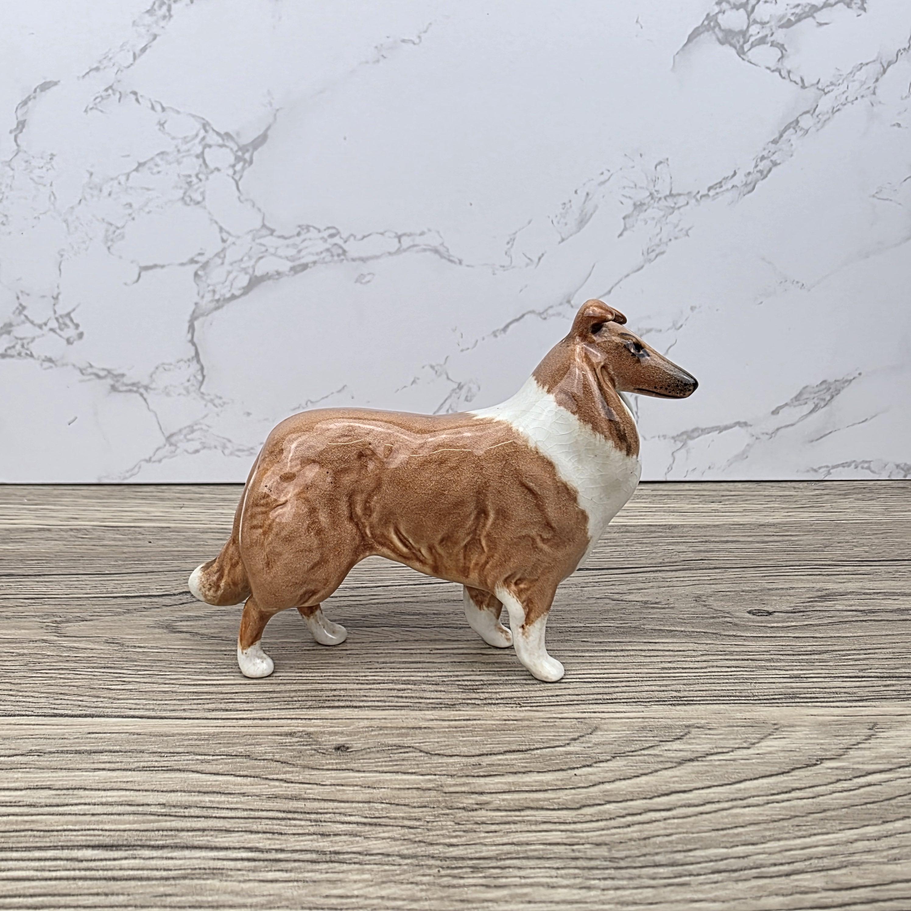 Vintage Collie Dog Figurine by Beswick England | Hand Painted Ceramic | Restored Back Leg