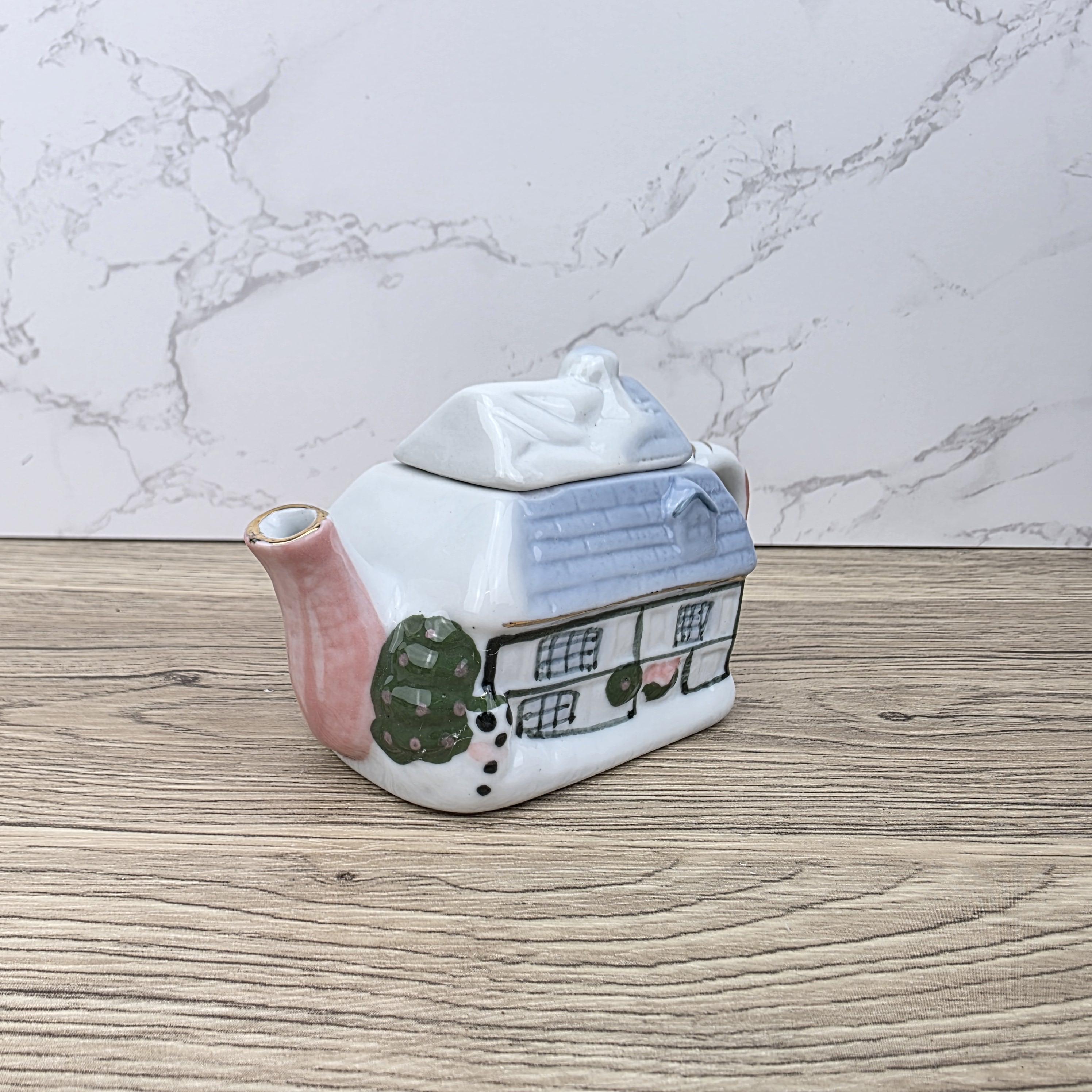 Vintage Cottage Ceramic Teapot Unbranded House Shape Pottery Decorative Collectible Teapot
