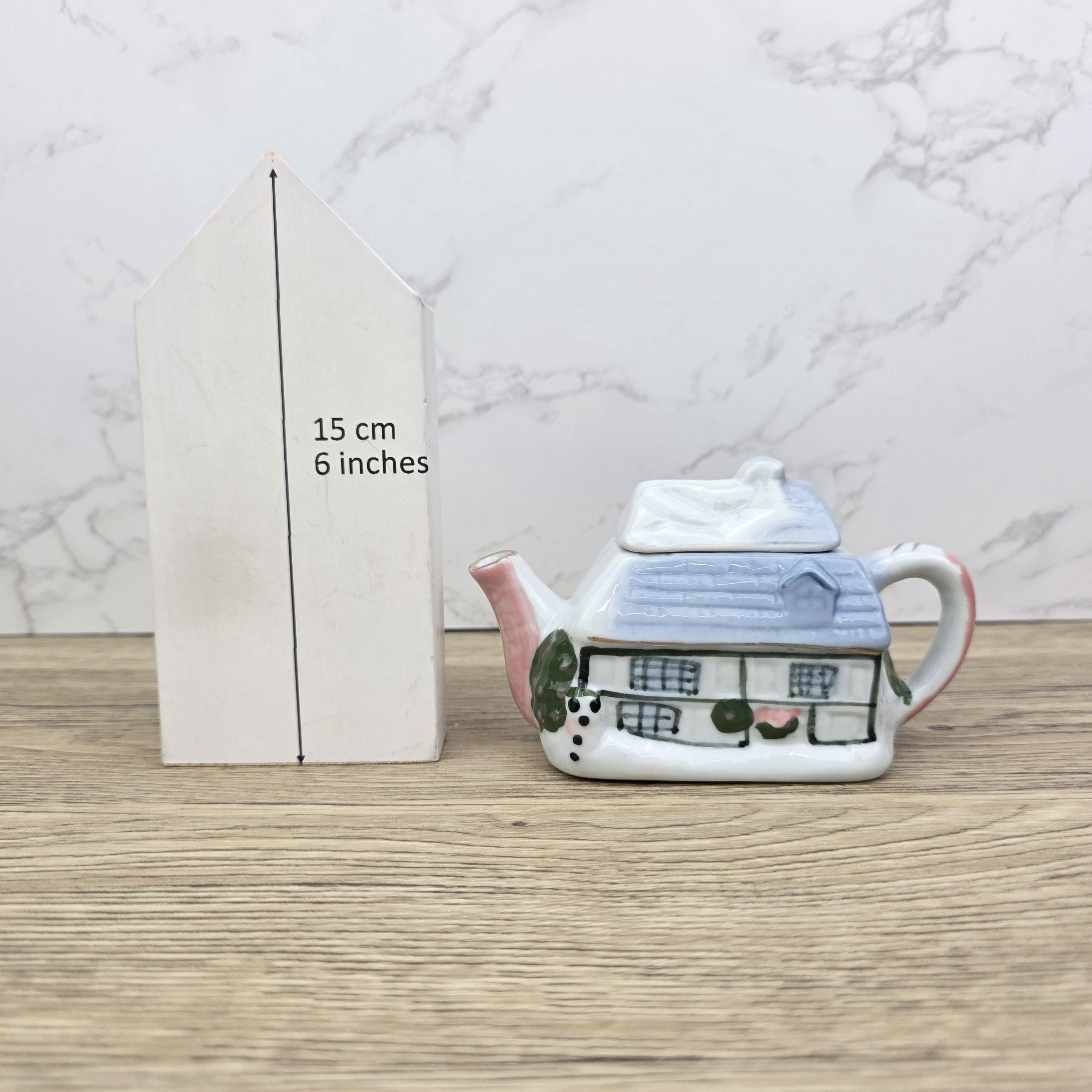 Vintage Cottage Ceramic Teapot Unbranded House Shape Pottery Decorative Collectible Teapot