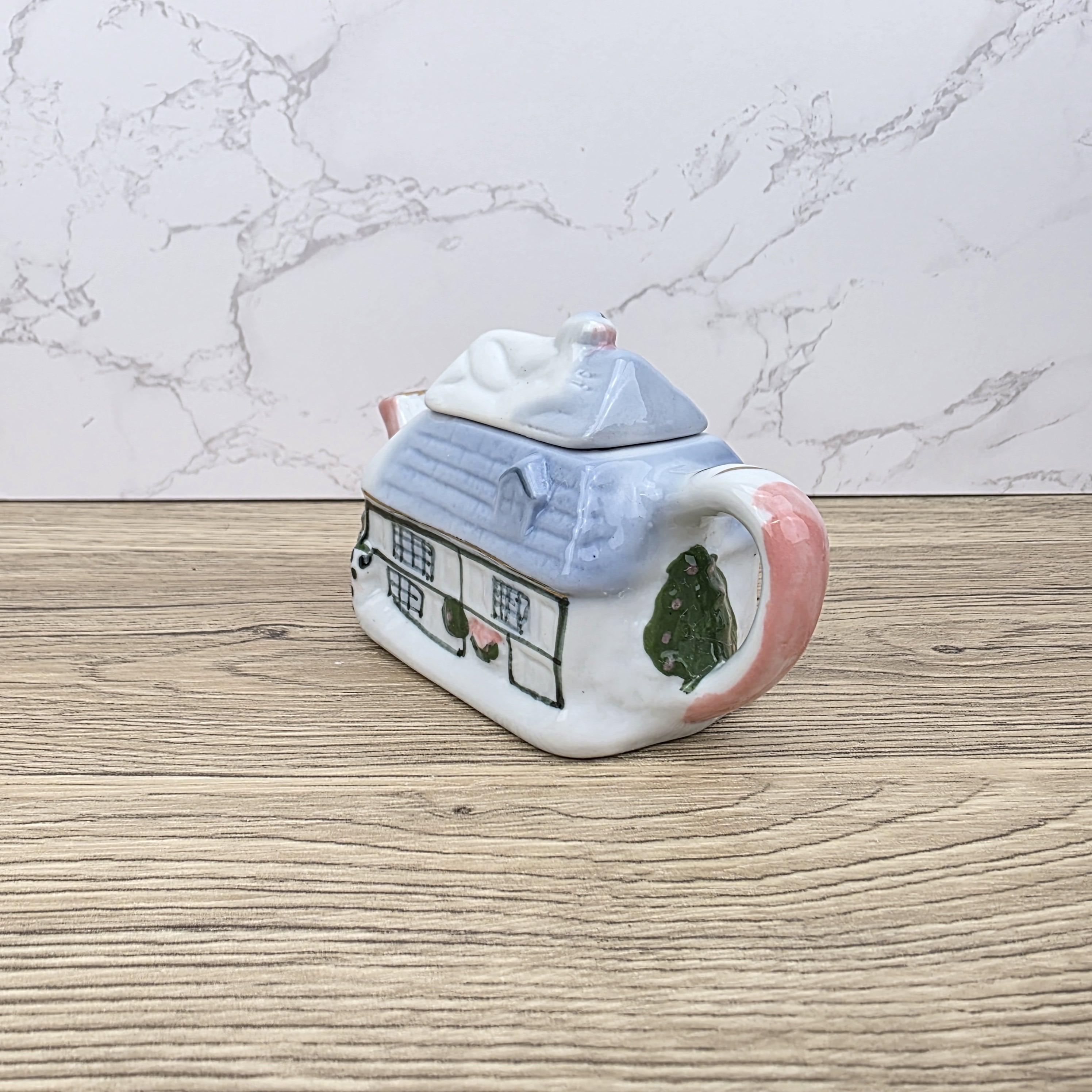 Vintage Cottage Ceramic Teapot Unbranded House Shape Pottery Decorative Collectible Teapot