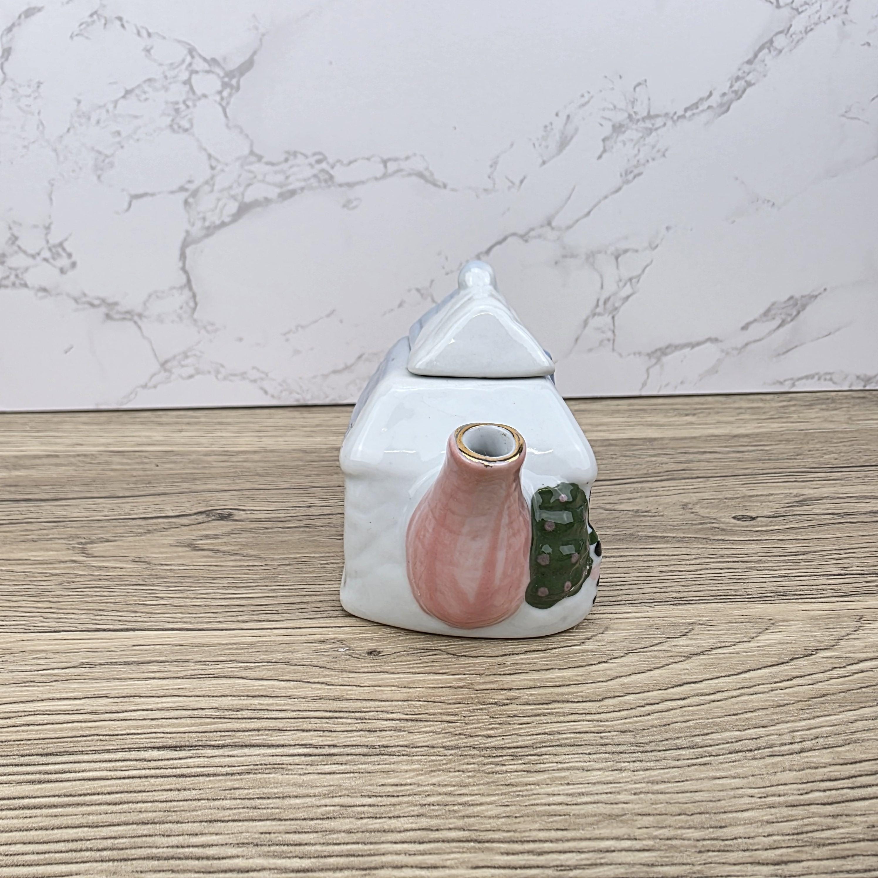 Vintage Cottage Ceramic Teapot Unbranded House Shape Pottery Decorative Collectible Teapot