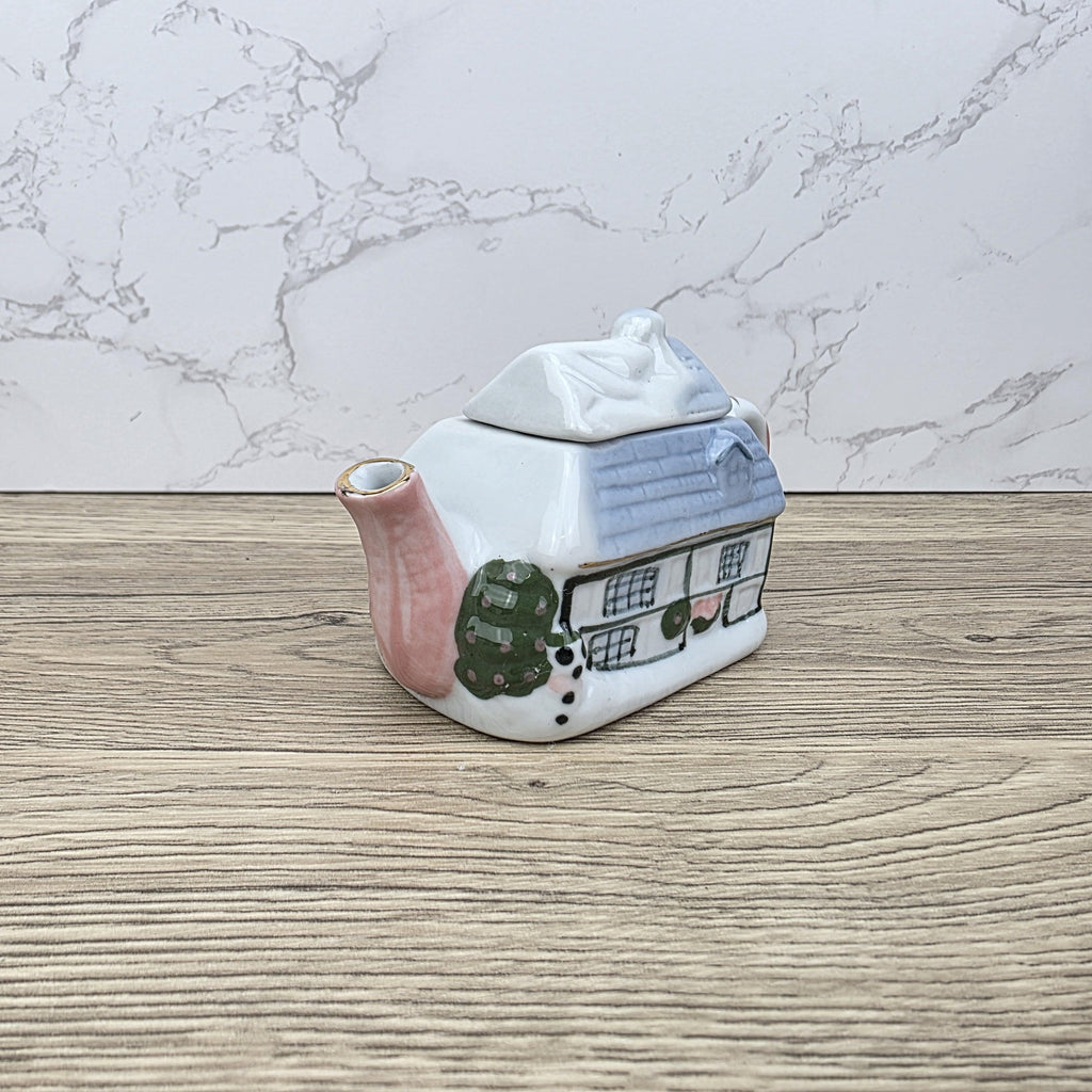 Vintage Cottage Ceramic Teapot Unbranded House Shape Pottery Decorative Collectible Teapot