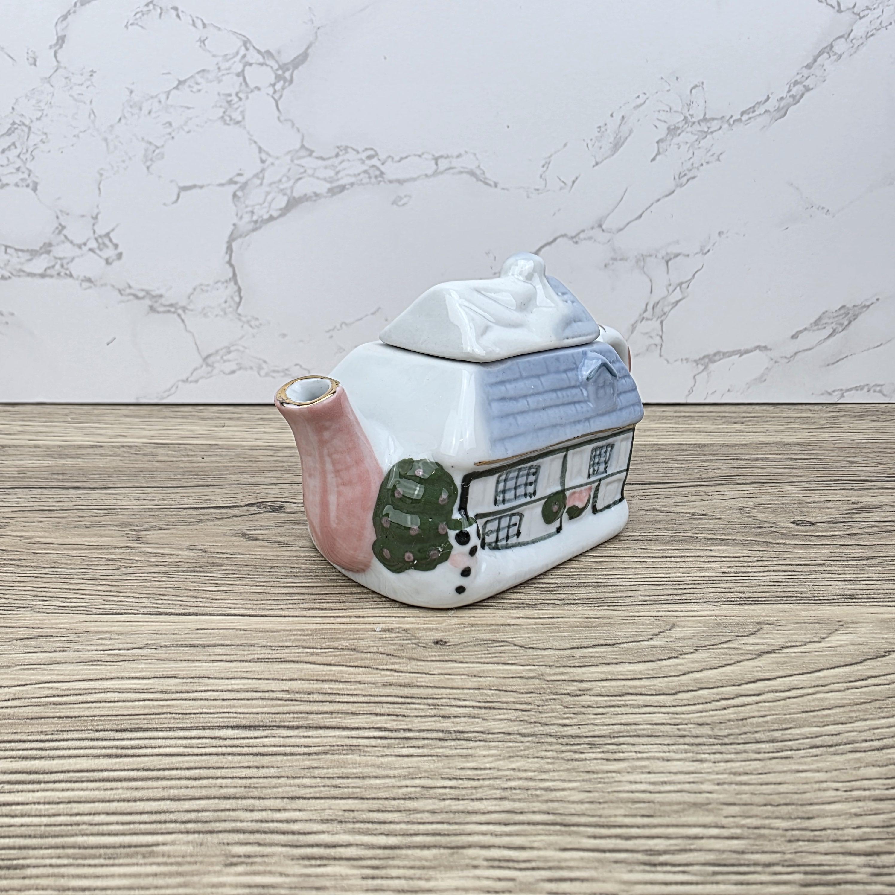 Vintage Cottage Ceramic Teapot Unbranded House Shape Pottery Decorative Collectible Teapot