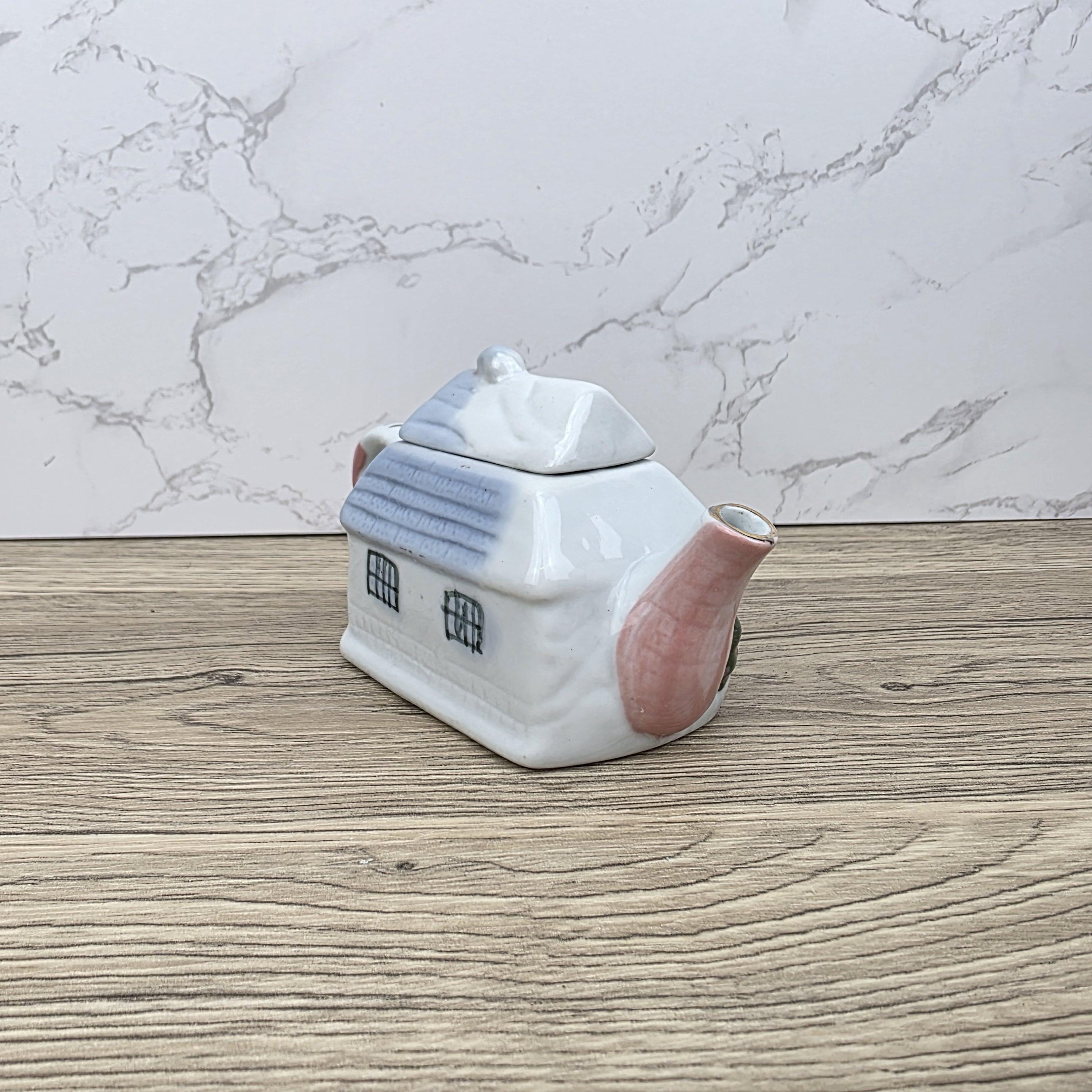 Vintage Cottage Ceramic Teapot Unbranded House Shape Pottery Decorative Collectible Teapot