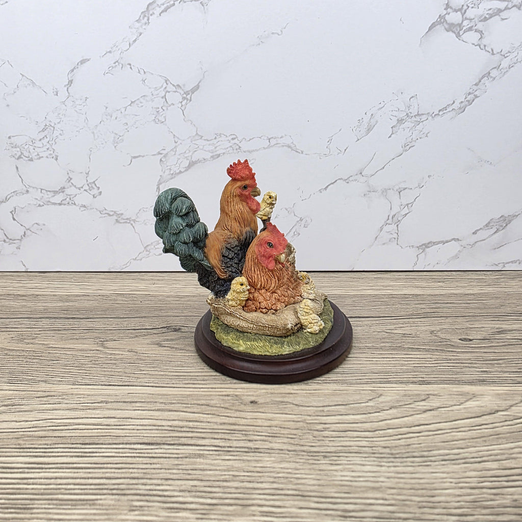 Vintage Country Artists Farm Figurine | Resin Hen, Rooster & Chicks