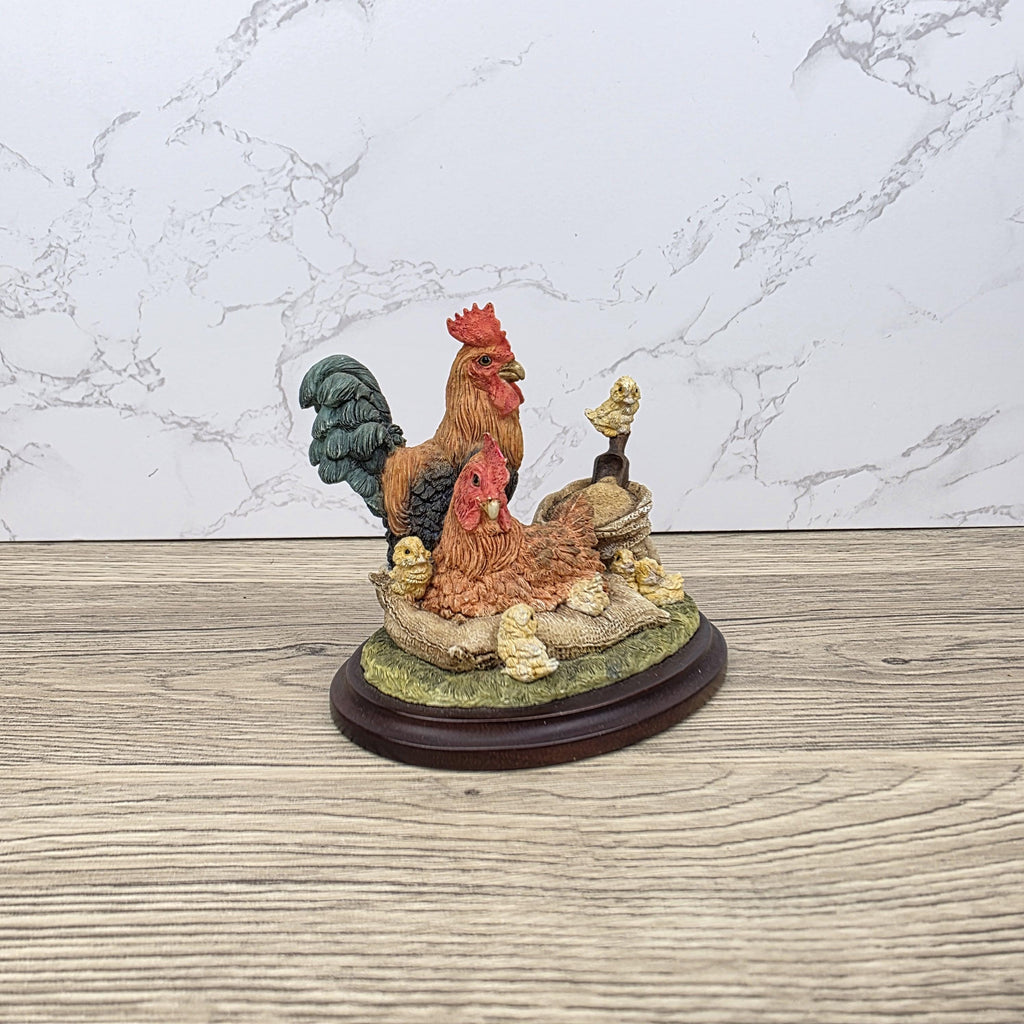 Vintage Country Artists Farm Figurine | Resin Hen, Rooster & Chicks
