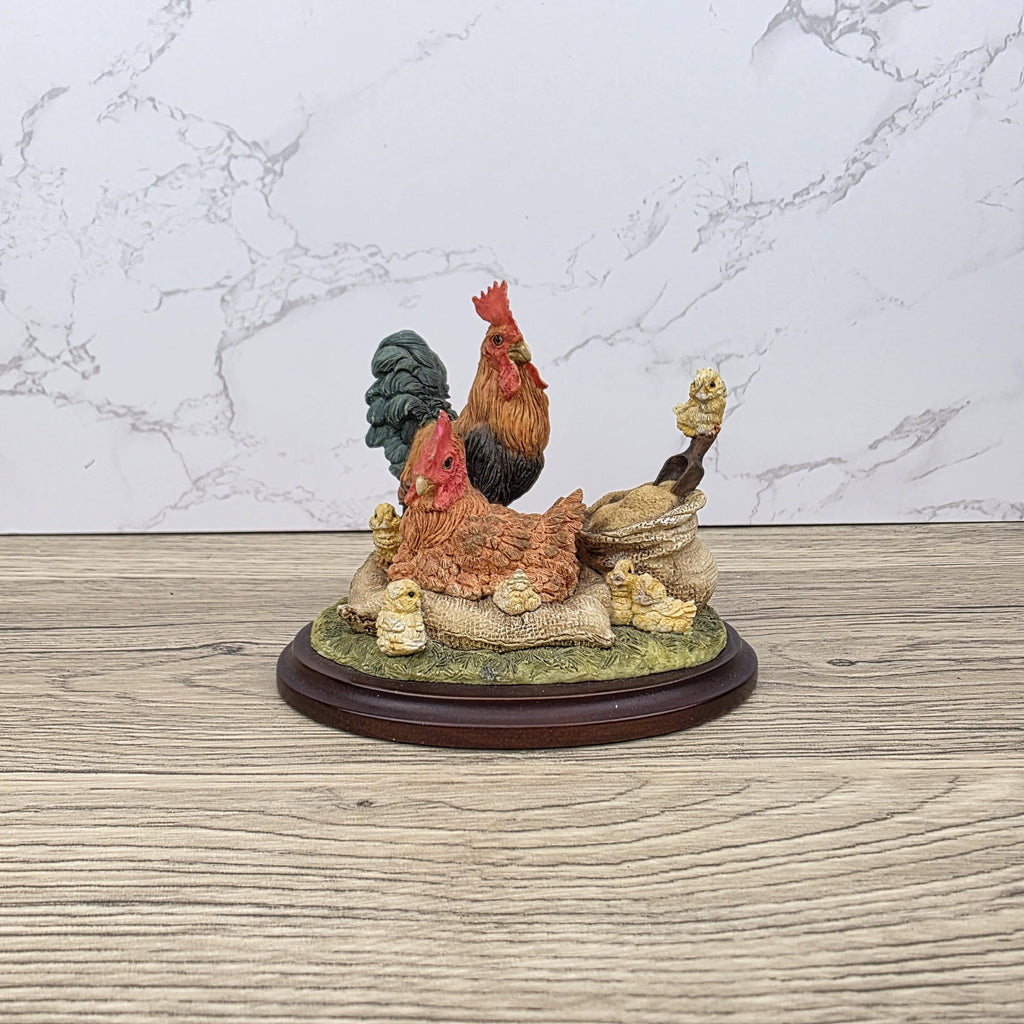 Vintage Country Artists Farm Figurine | Resin Hen, Rooster & Chicks