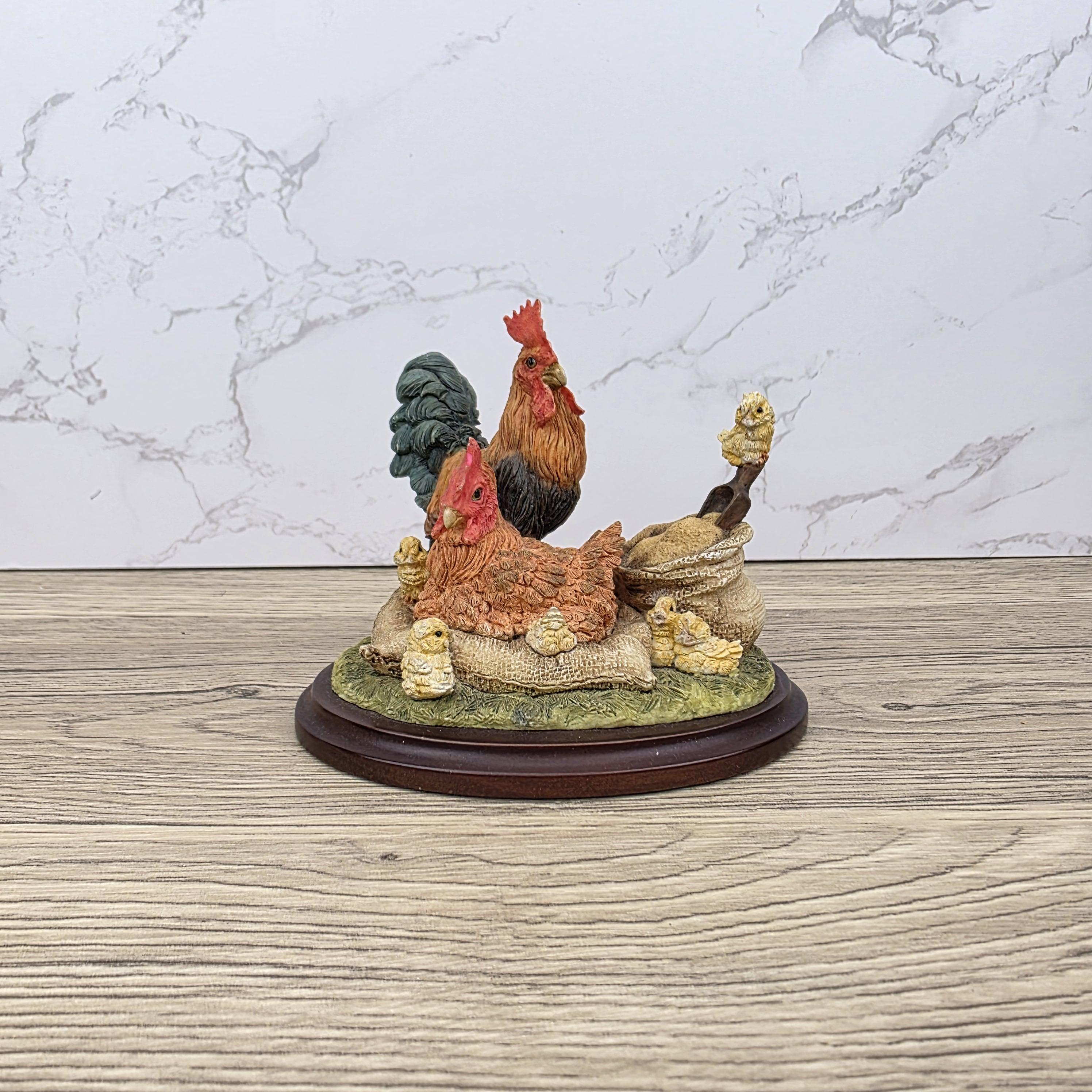 Vintage Country Artists Farm Figurine | Resin Hen, Rooster & Chicks