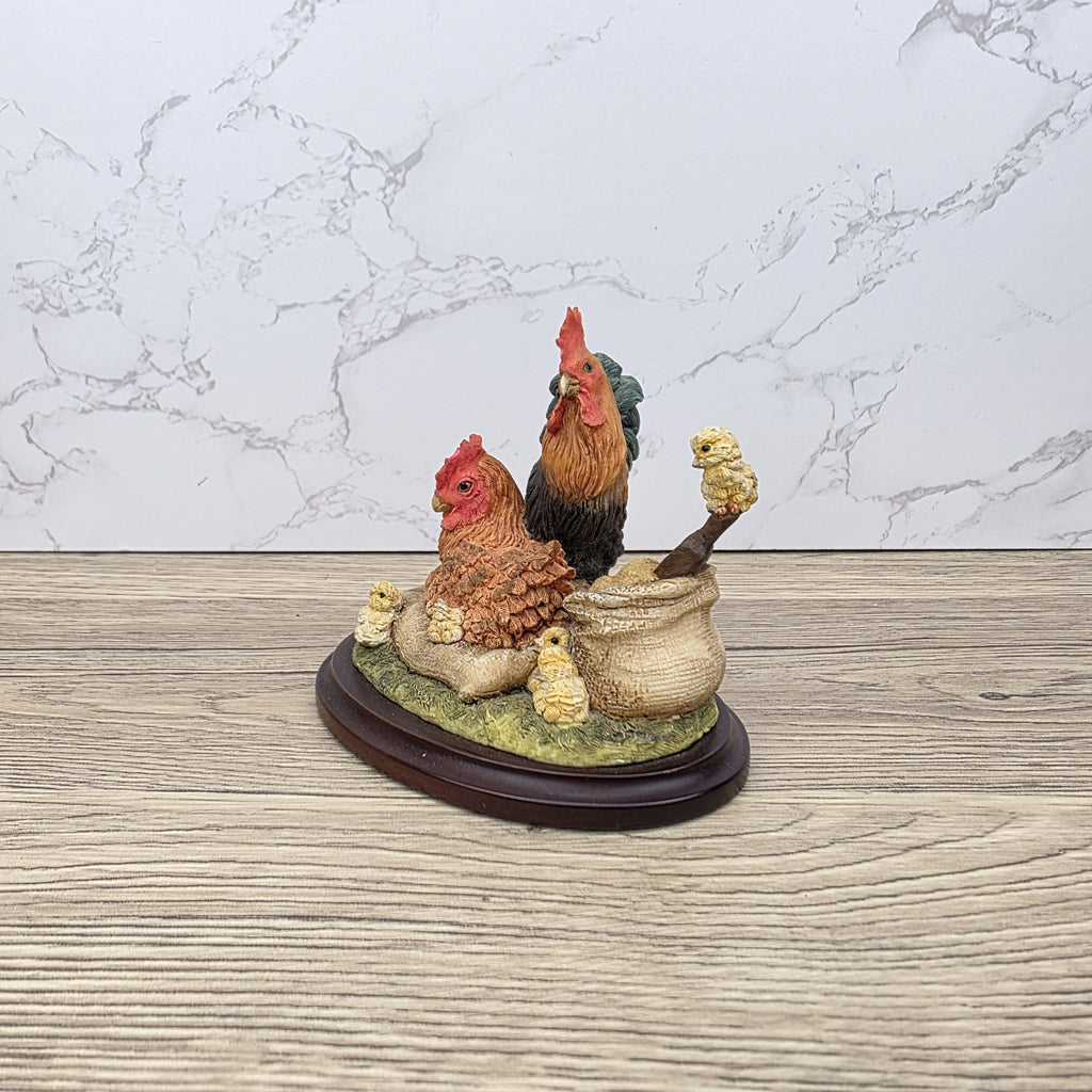 Vintage Country Artists Farm Figurine | Resin Hen, Rooster & Chicks