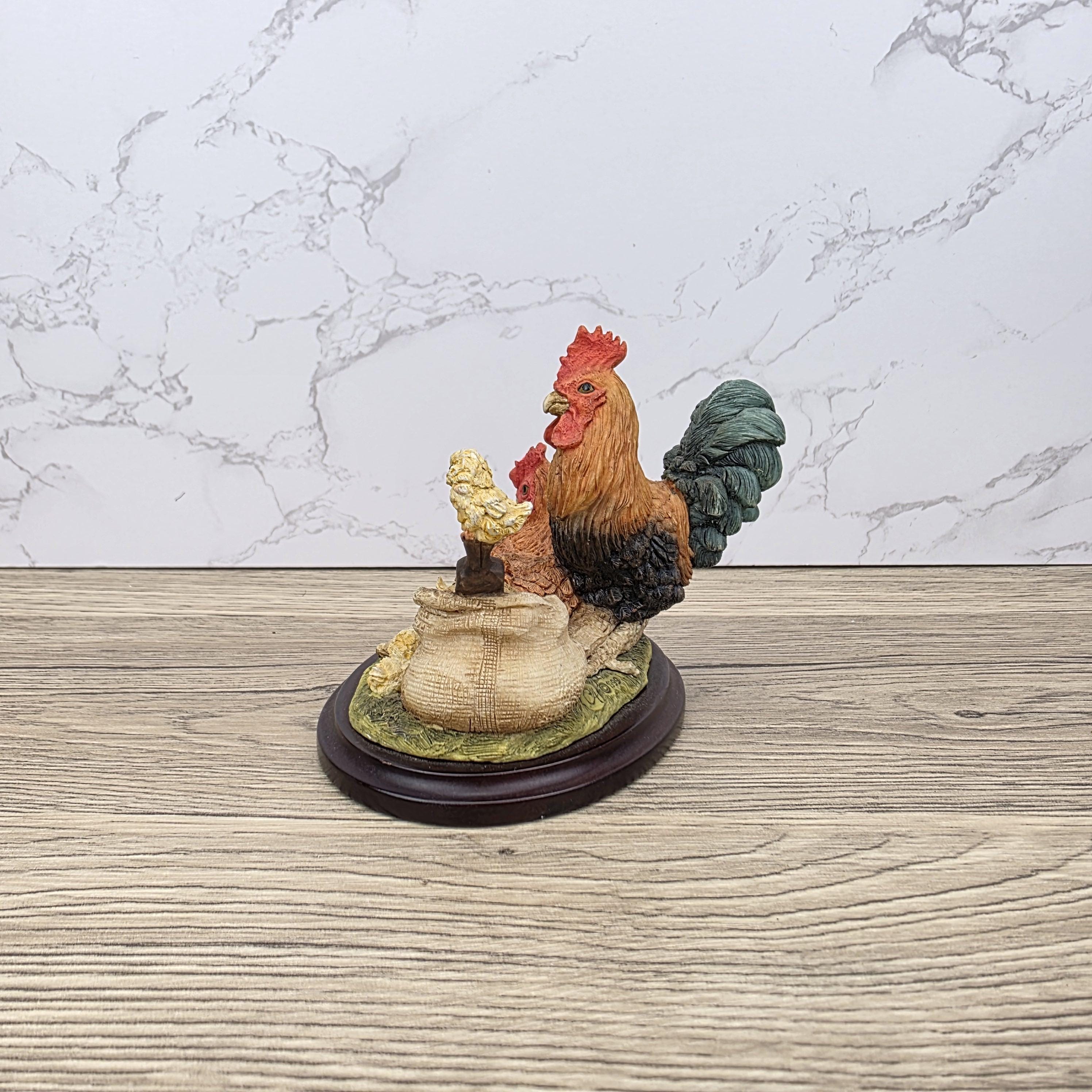 Vintage Country Artists Farm Figurine | Resin Hen, Rooster & Chicks