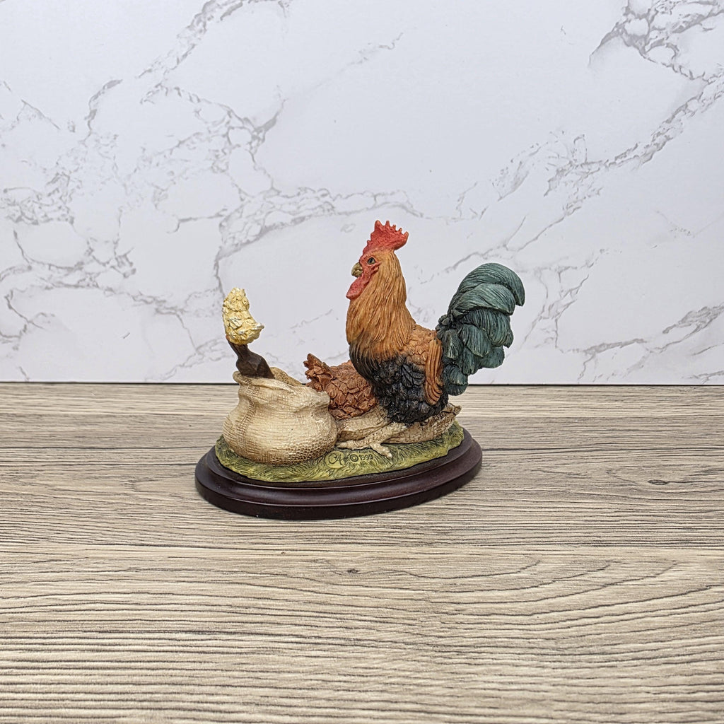 Vintage Country Artists Farm Figurine | Resin Hen, Rooster & Chicks