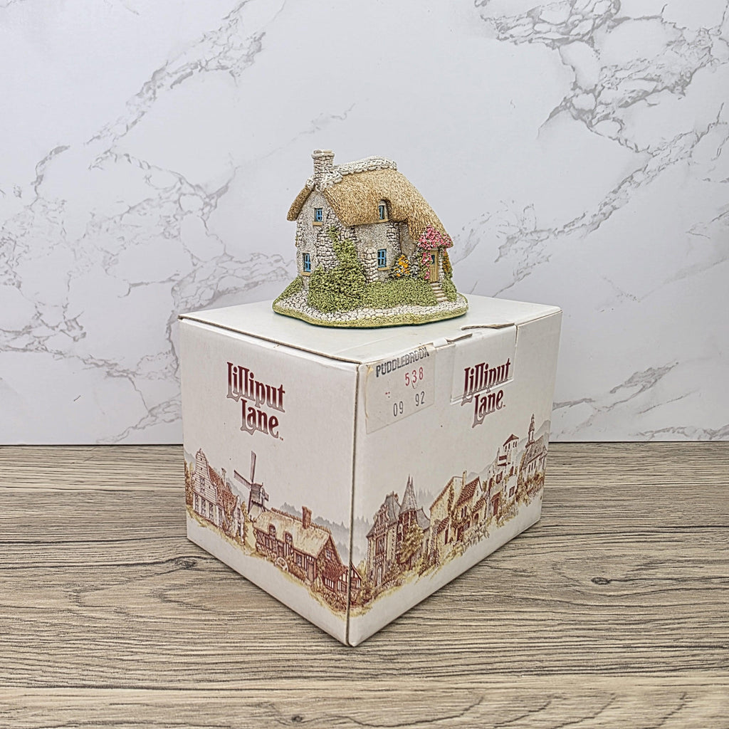 Lilliput Lane Puddlebrook 1991 Collectors Club Cottage | Handcrafted English Resin Thatched House Figurine