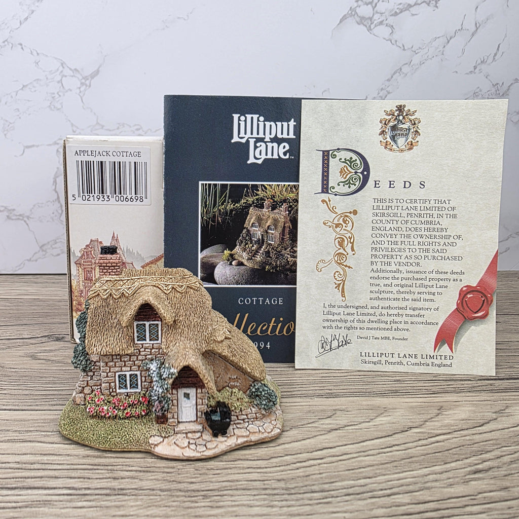 Lilliput Lane Applejack Cottage 1994 Figurine | Handcrafted English Resin Thatched House Miniature