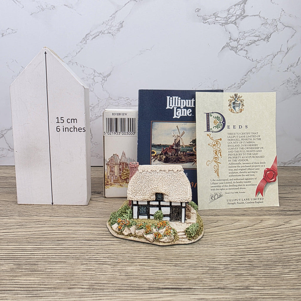 Lilliput Lane Riverview 1987 Cottage Figurine | Handcrafted English Resin Midlands Thatched House Model