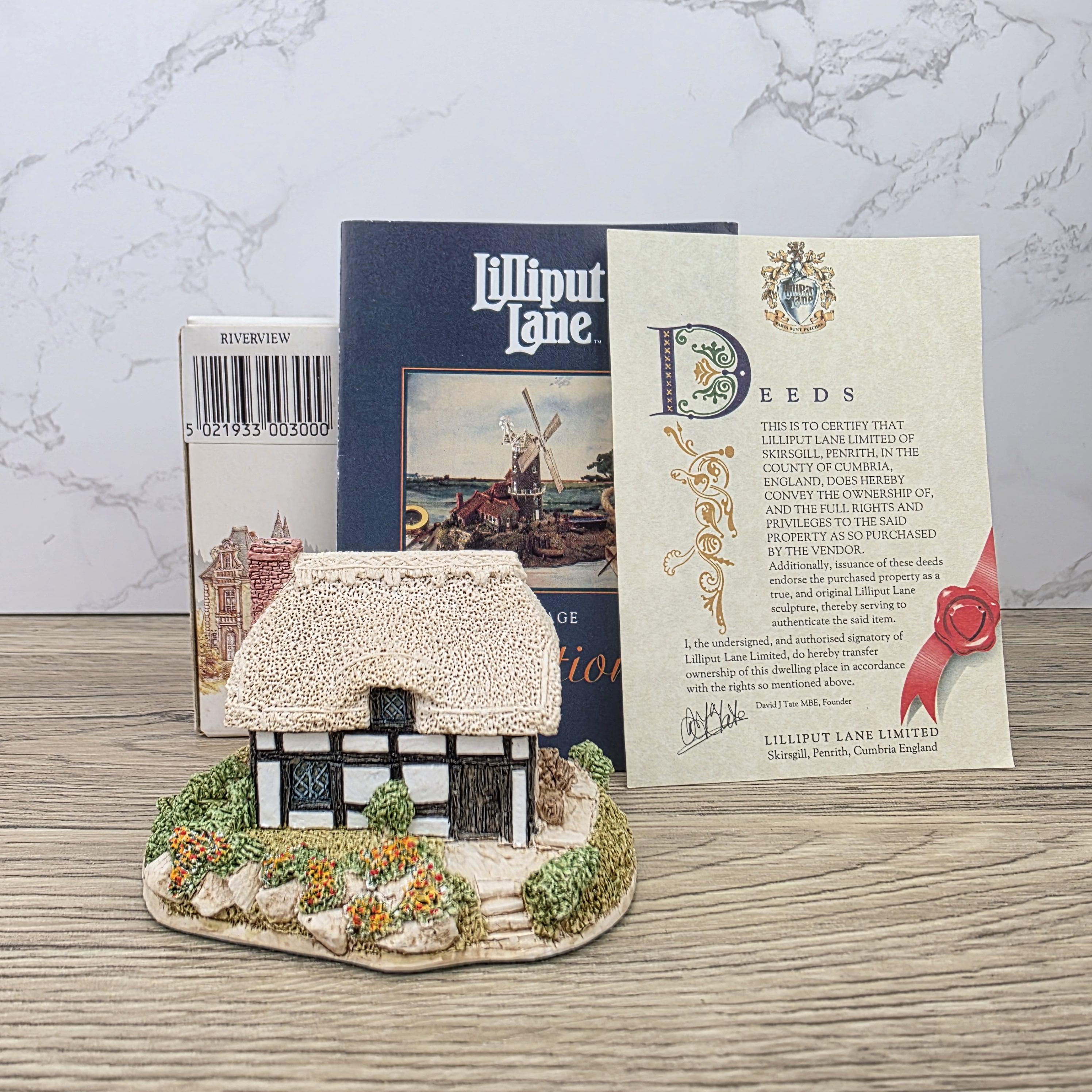 Lilliput Lane Riverview 1987 Cottage Figurine | Handcrafted English Resin Midlands Thatched House Model