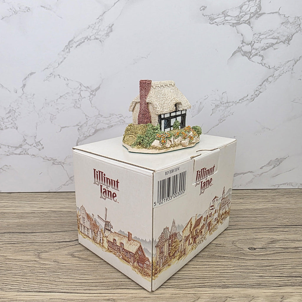 Lilliput Lane Riverview 1987 Cottage Figurine | Handcrafted English Resin Midlands Thatched House Model