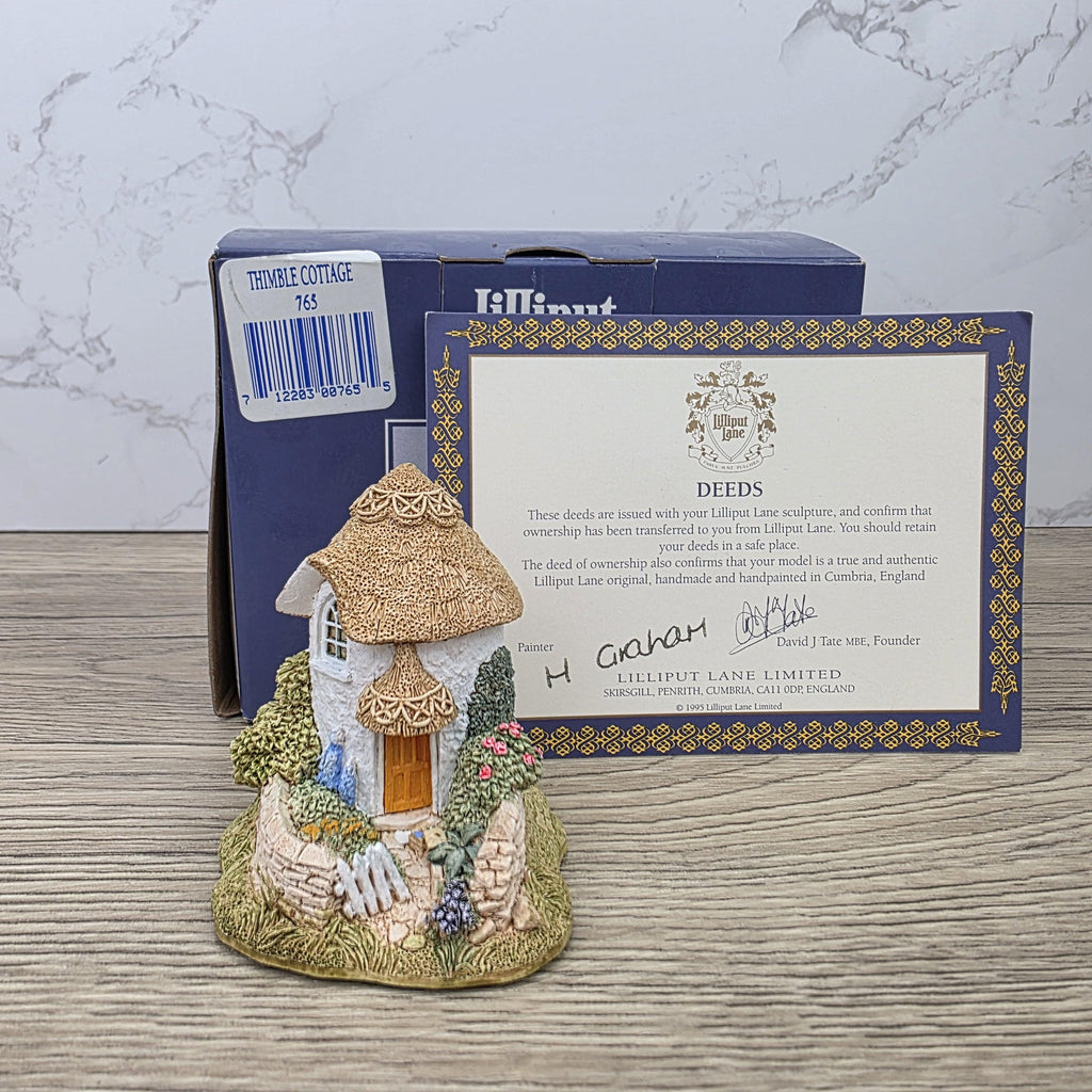 Vintage Lilliput Lane Thimble Cottage 1995 Collectors Cottage Figurine With Box and Deeds